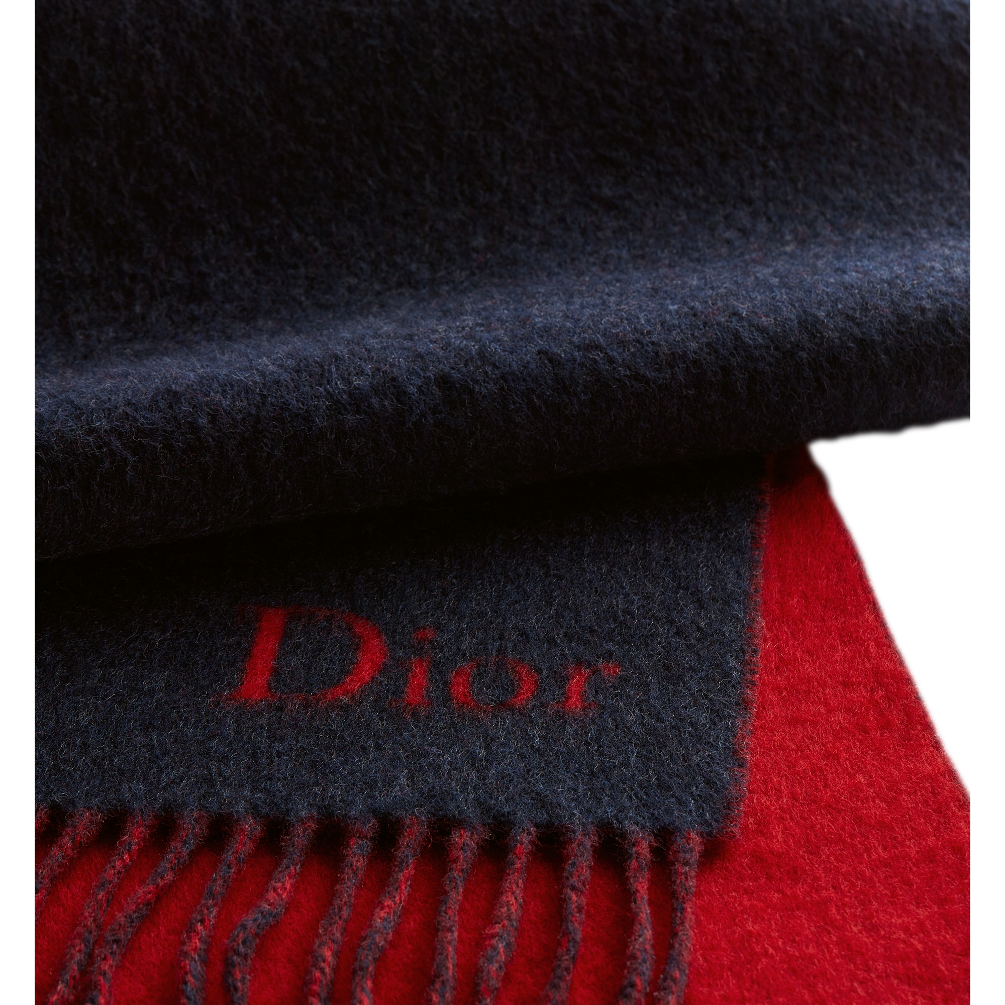 Dior Double-Sided Scarf Navy Blue and Red Wool and Cashmere E09