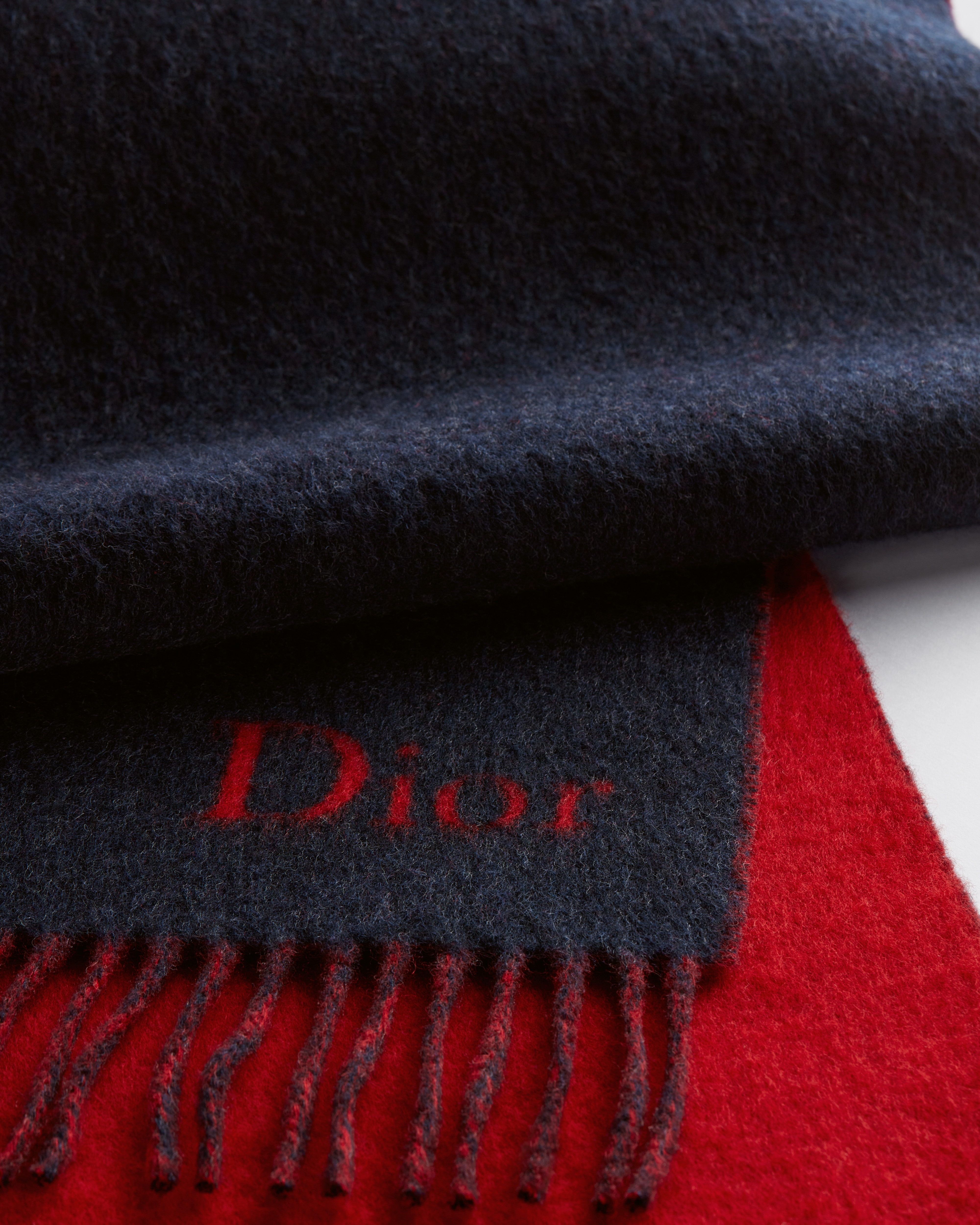 Écharpe double face Dior Laine et cachemire bleu marine et rouges E09