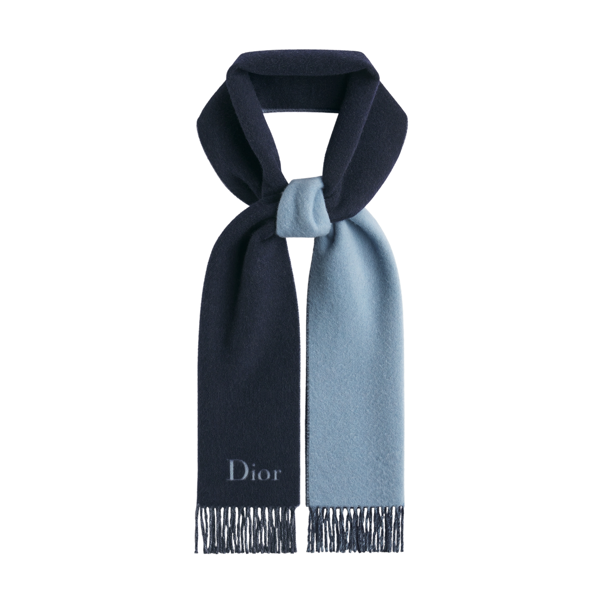 Dior Double-Sided Scarf Navy Blue and Blue Wool and Cashmere E02