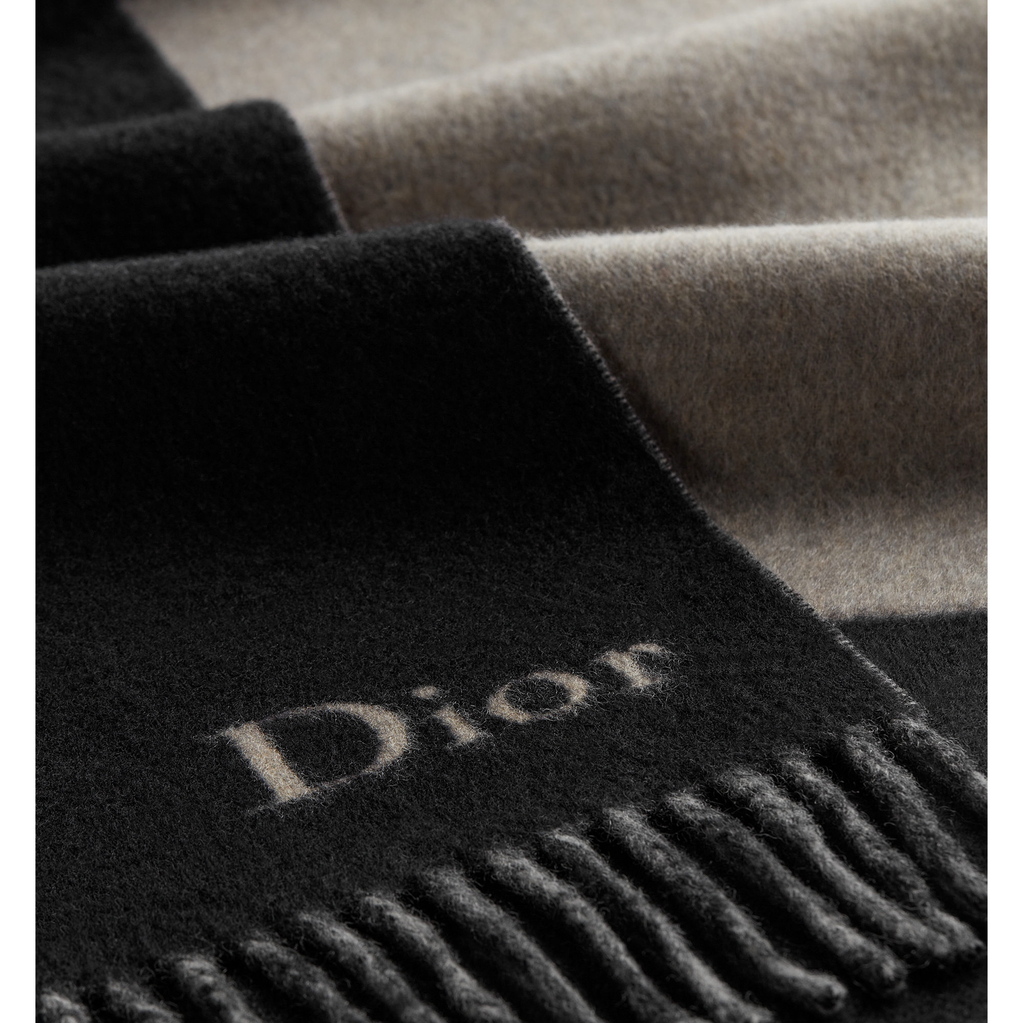 Dior Double-Sided Scarf Black and Gray Wool and Cashmere E09