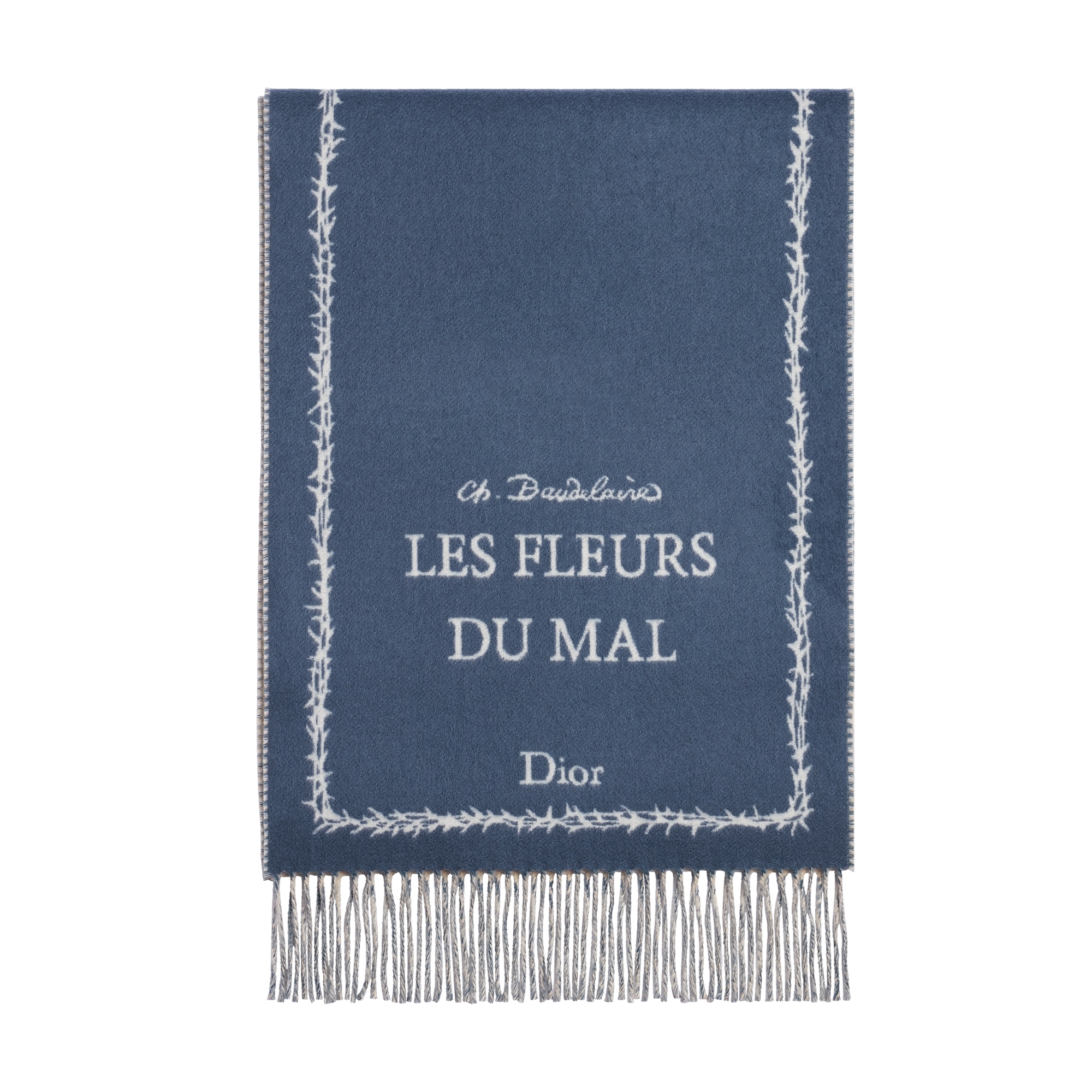 Book Cover Double-Faced Scarf Blue, White and Beige Wool and Cashmere E01