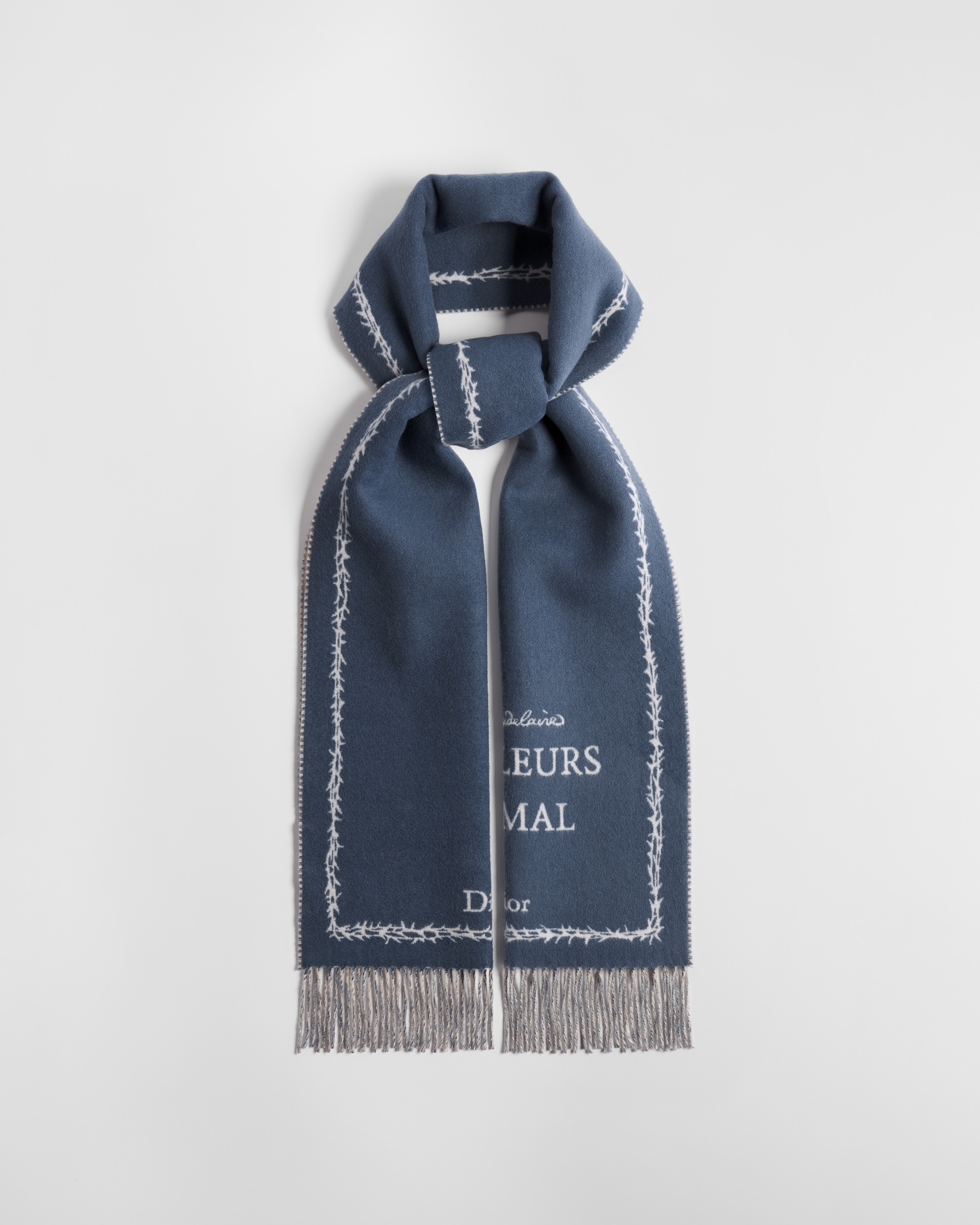 Book Cover Double-Faced Scarf Blue, White and Beige Wool and Cashmere E09