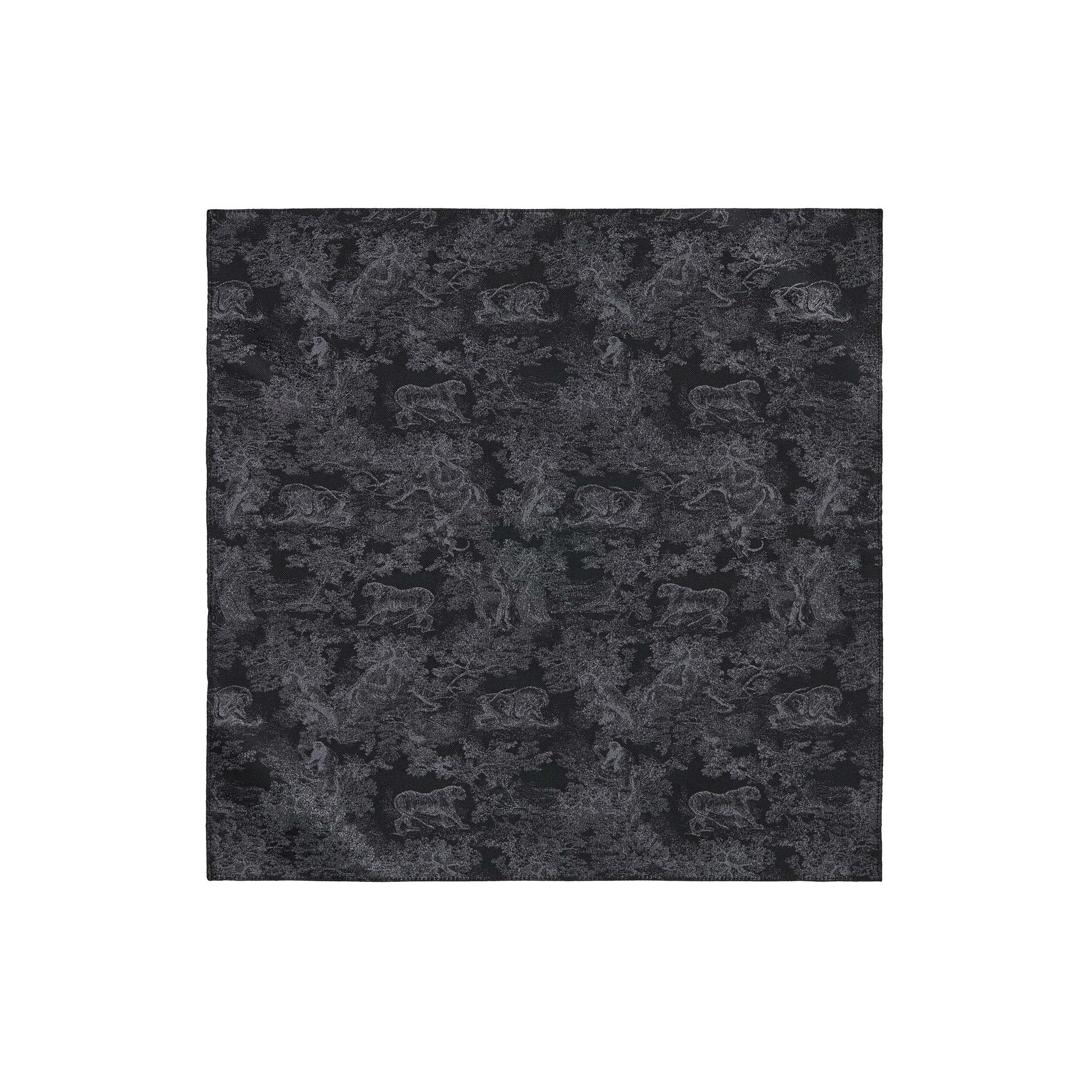 Toile de Jouy Sauvage Pocket Square Black Silk E01