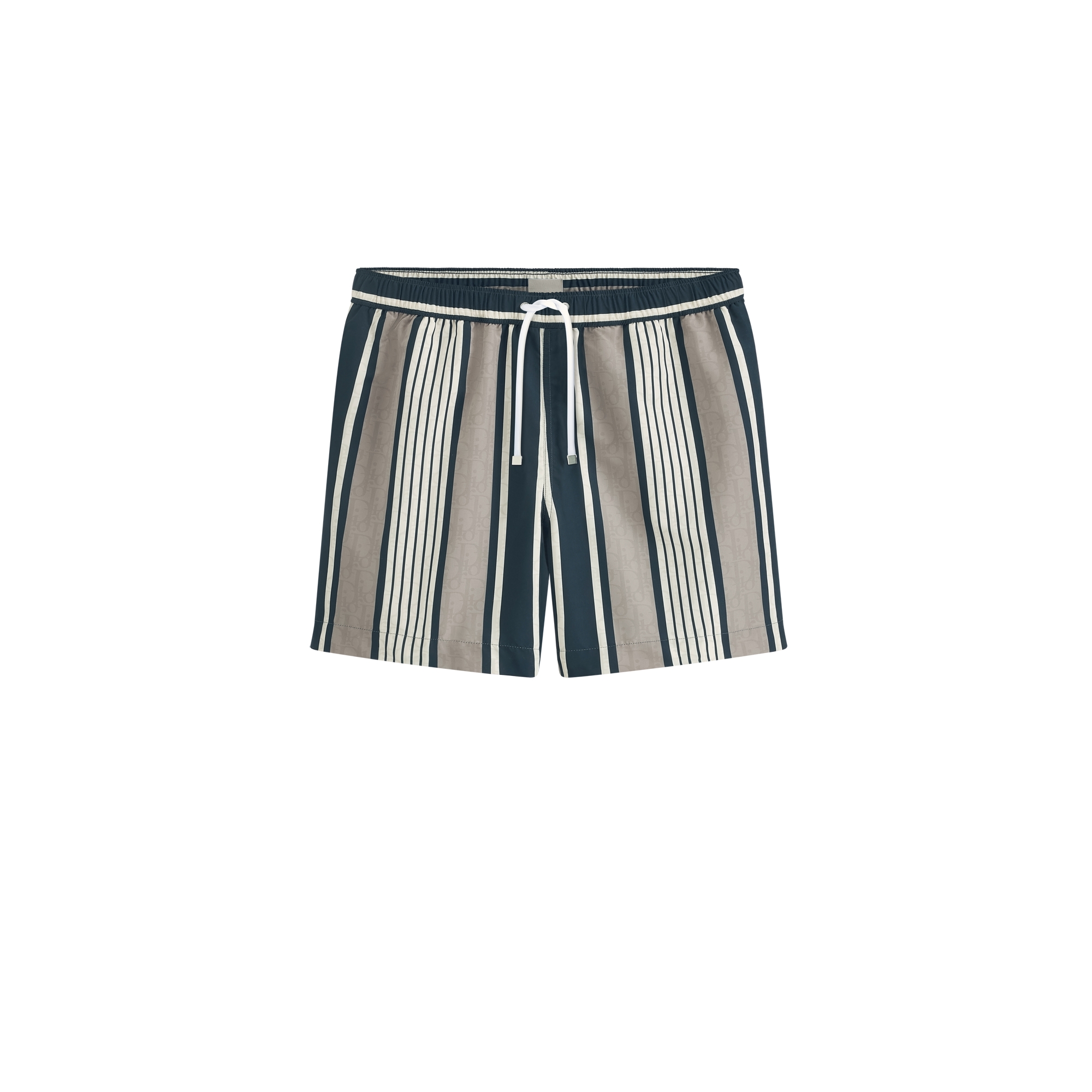 Dioriviera Dior Oblique Sun Stripes Swim Shorts Gray and Beige Technical Jacquard E01