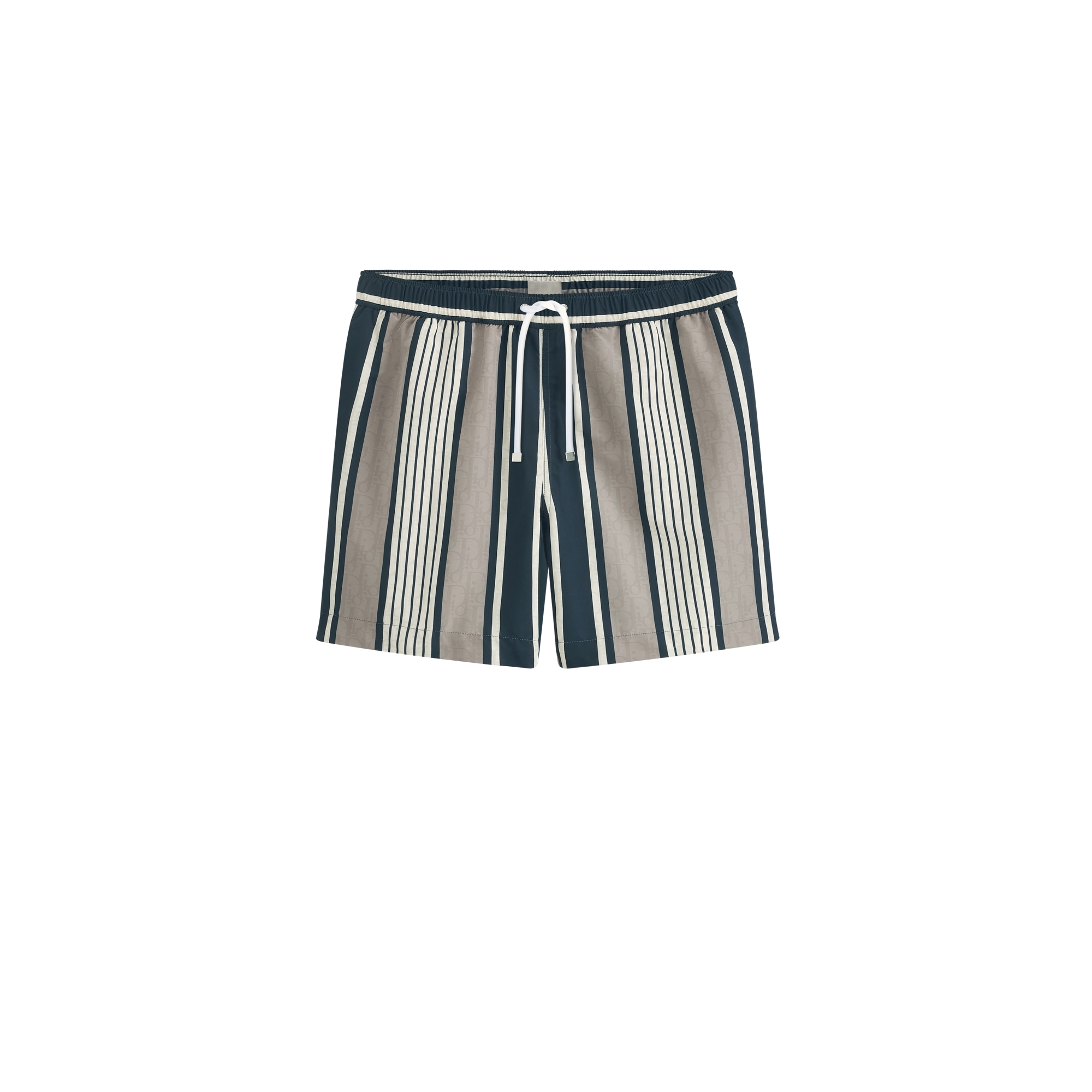 Dioriviera Dior Oblique Sun Stripes Swim Shorts Gray and Beige Technical Jacquard E01