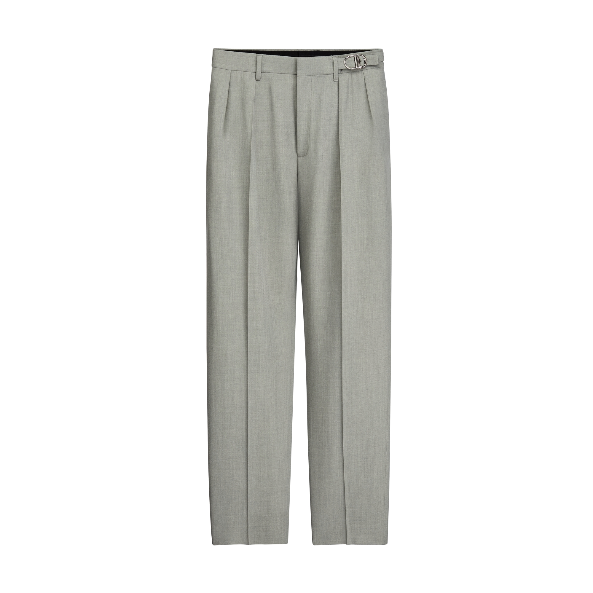 Pants with CD Buckle Gray Virgin Wool-Blend Twill E01