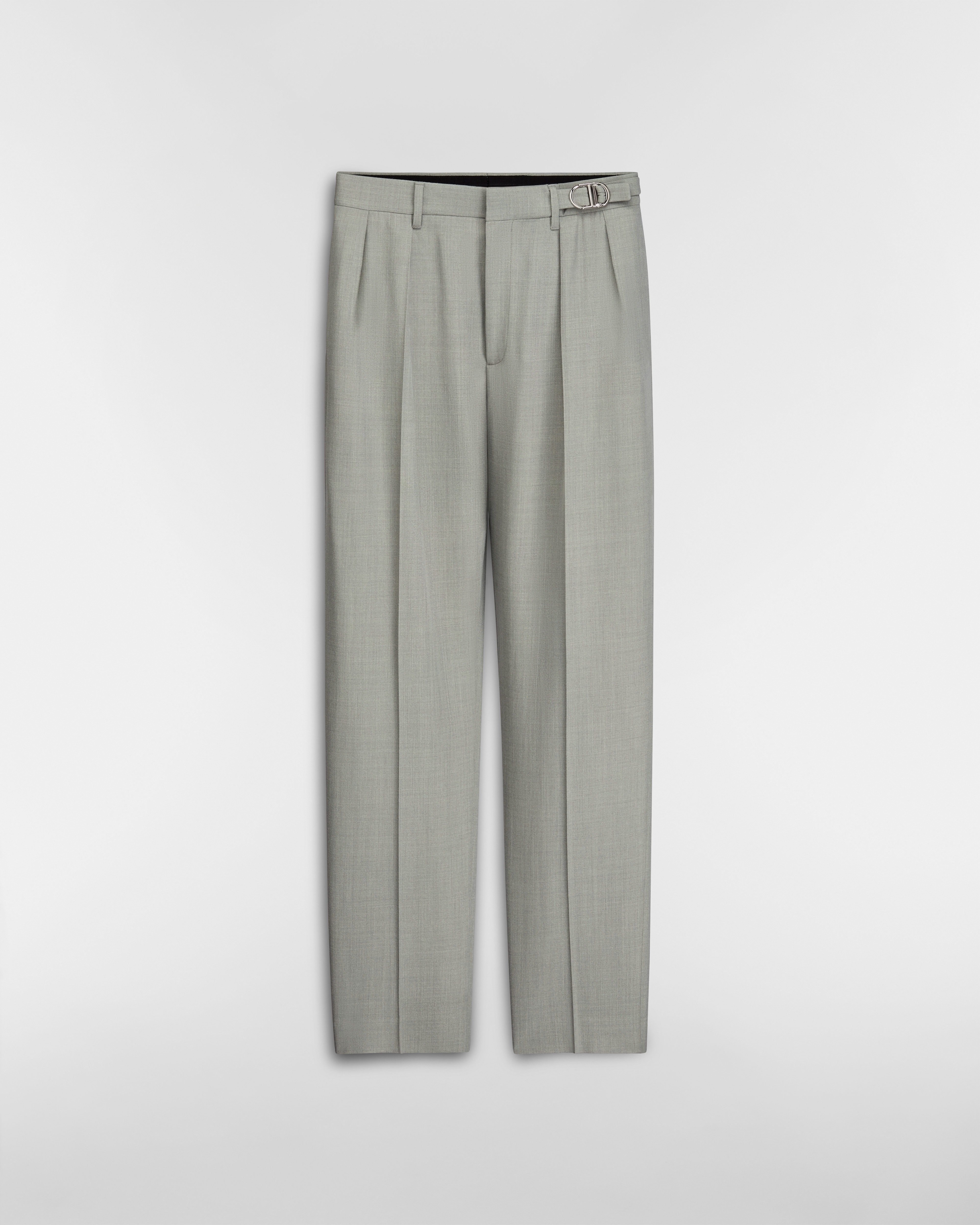 Pants with CD Buckle Gray Virgin Wool-Blend Twill E01