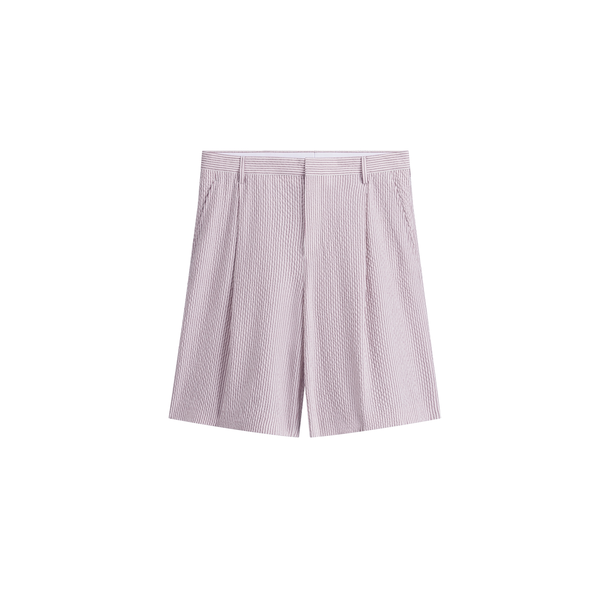 Dioriviera Chino Shorts Pink Striped Virgin Wool-Silk-Linen-Blend Seersucker E01