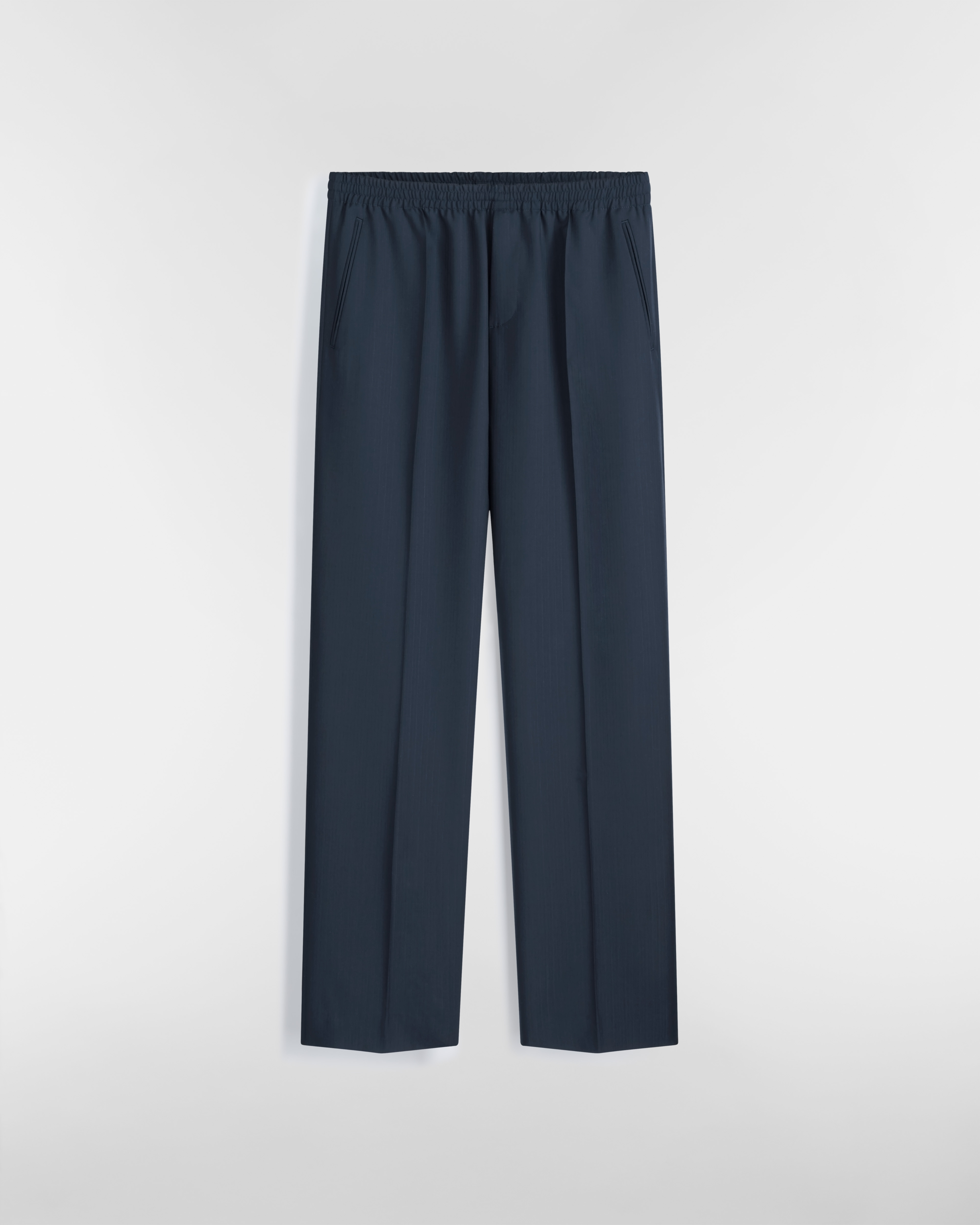 Pantalon de jogging tailoring Sergé de laine vierge bleue à rayures E01