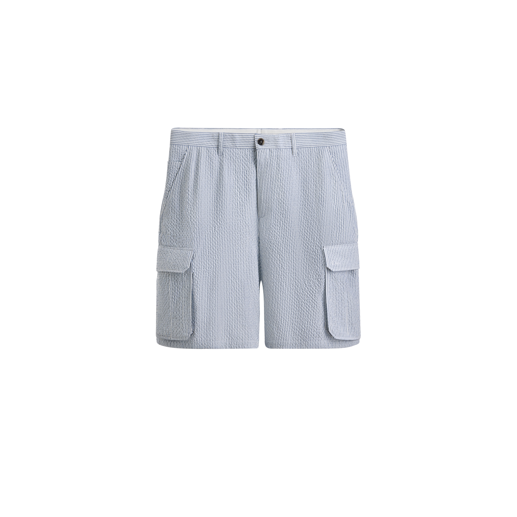 Dioriviera Cargo Shorts Light Blue Striped Virgin Wool-Silk-Linen-Blend Seersucker E01