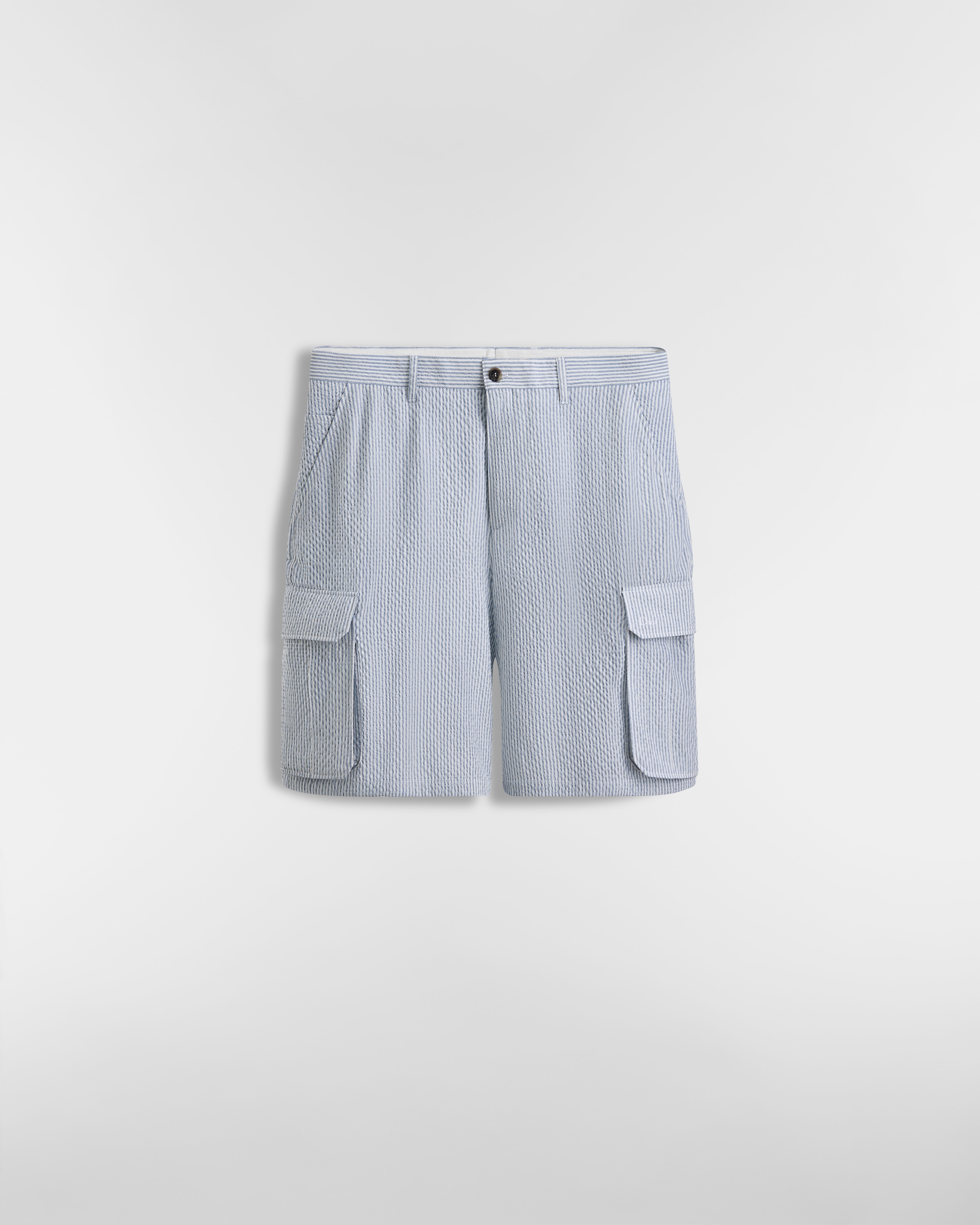 Dioriviera Cargo Shorts Light Blue Striped Virgin Wool-Silk-Linen-Blend Seersucker E01