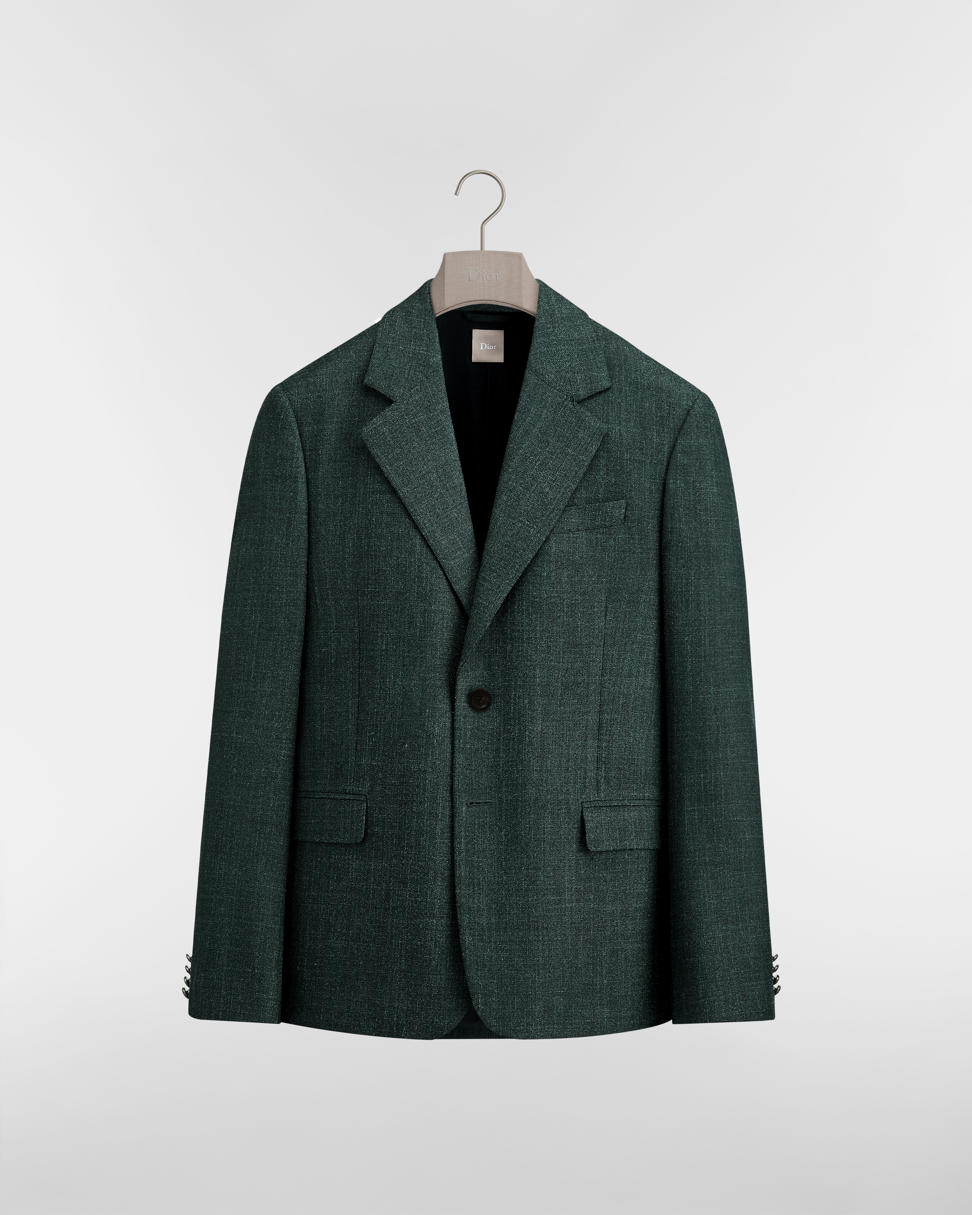 Chaqueta Dioriviera de corte cuadrado Lana virgen, seda y lino verde oscuro E01