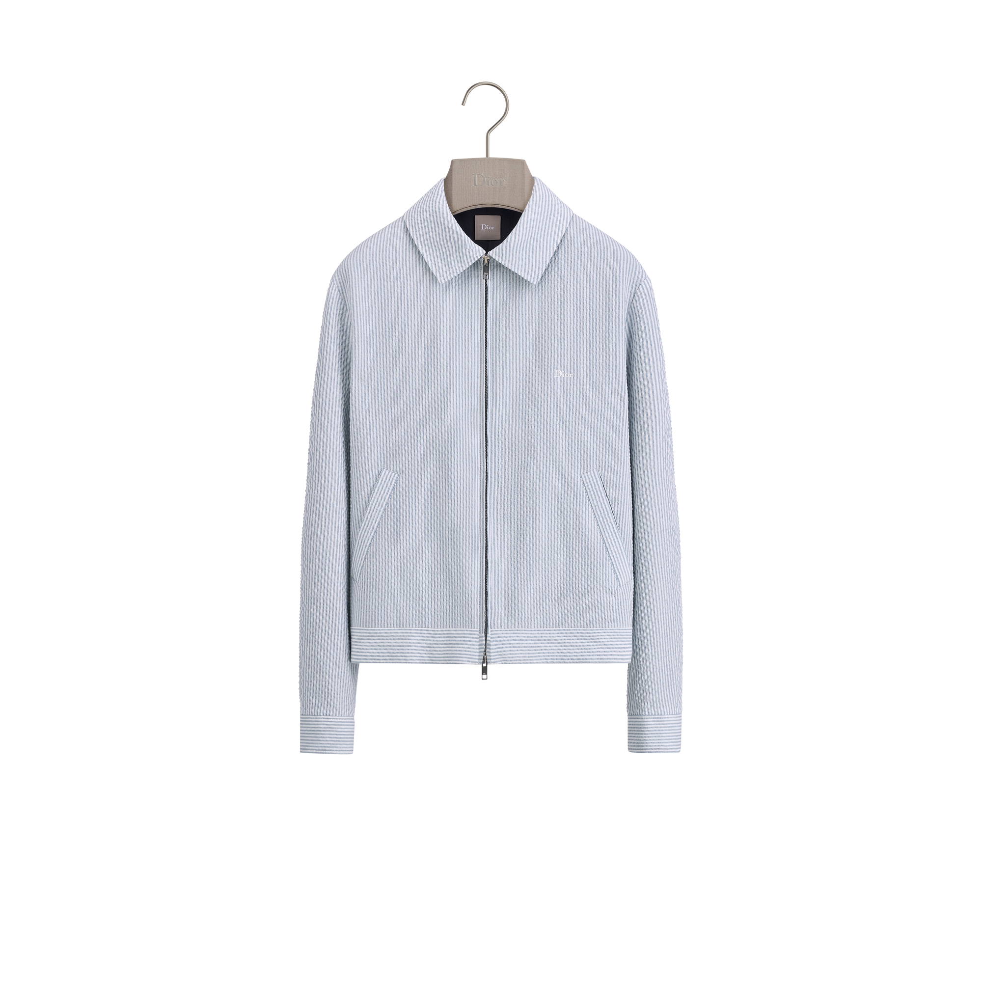 Dioriviera Zipped Jacket Light Blue Striped Virgin Wool-Silk-Linen