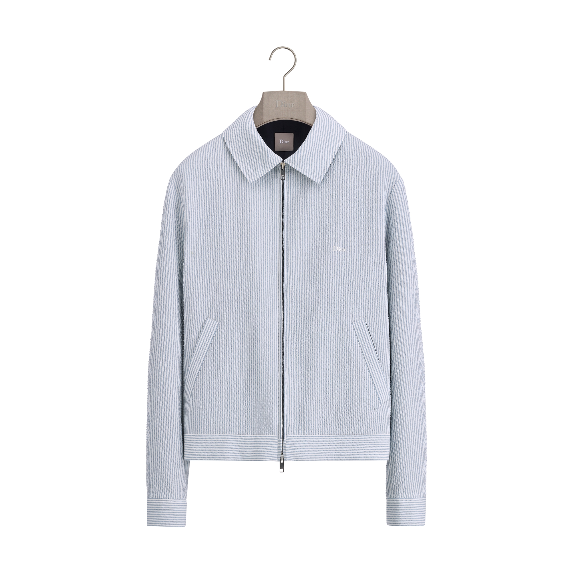 Diorフード付きブラウンブルーストライプジャケット Dioriviera Zipped Jacket Light Blue Striped Virgin Wool-Silk-Linen