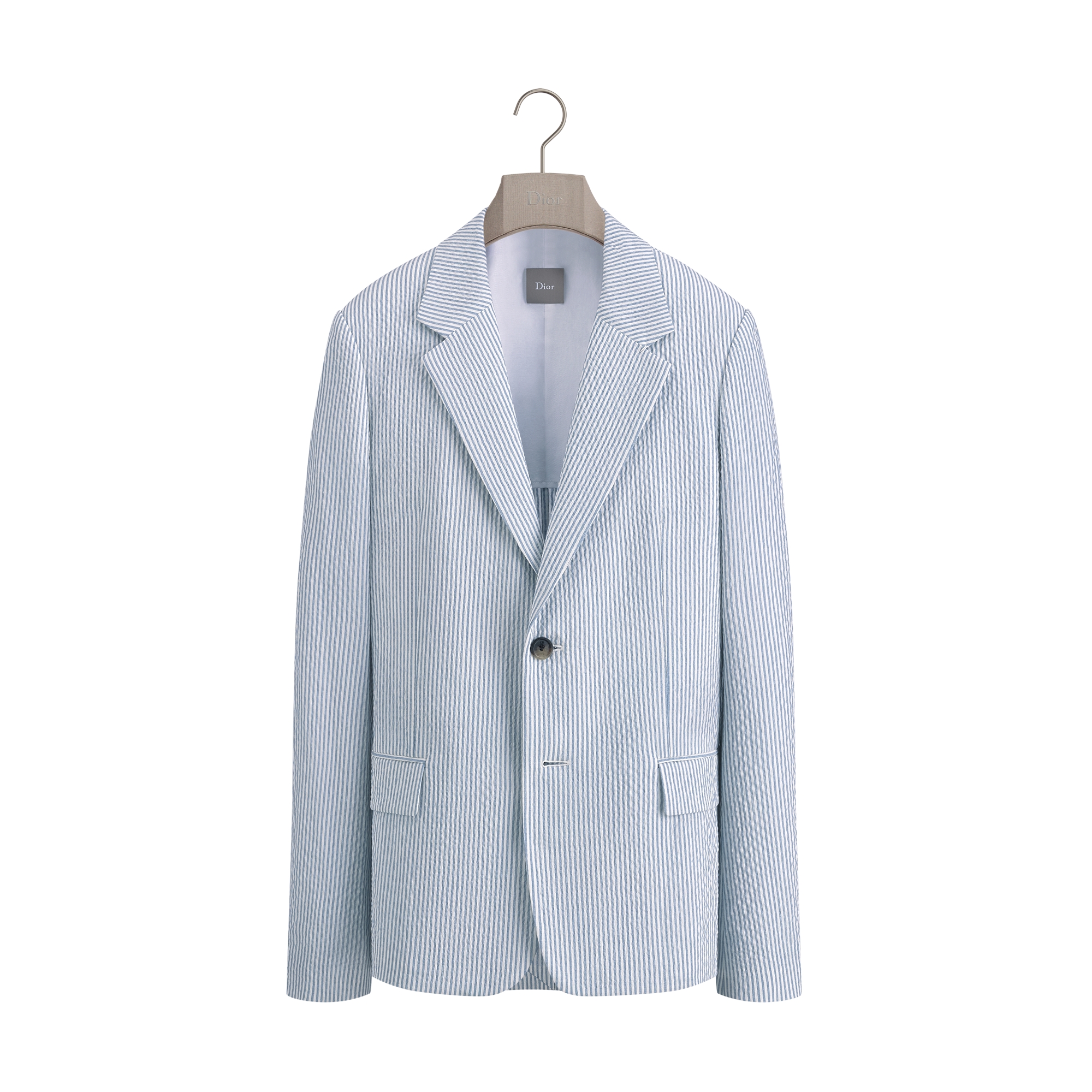 Dioriviera Single-Breasted Jacket Light Blue Striped Virgin Wool