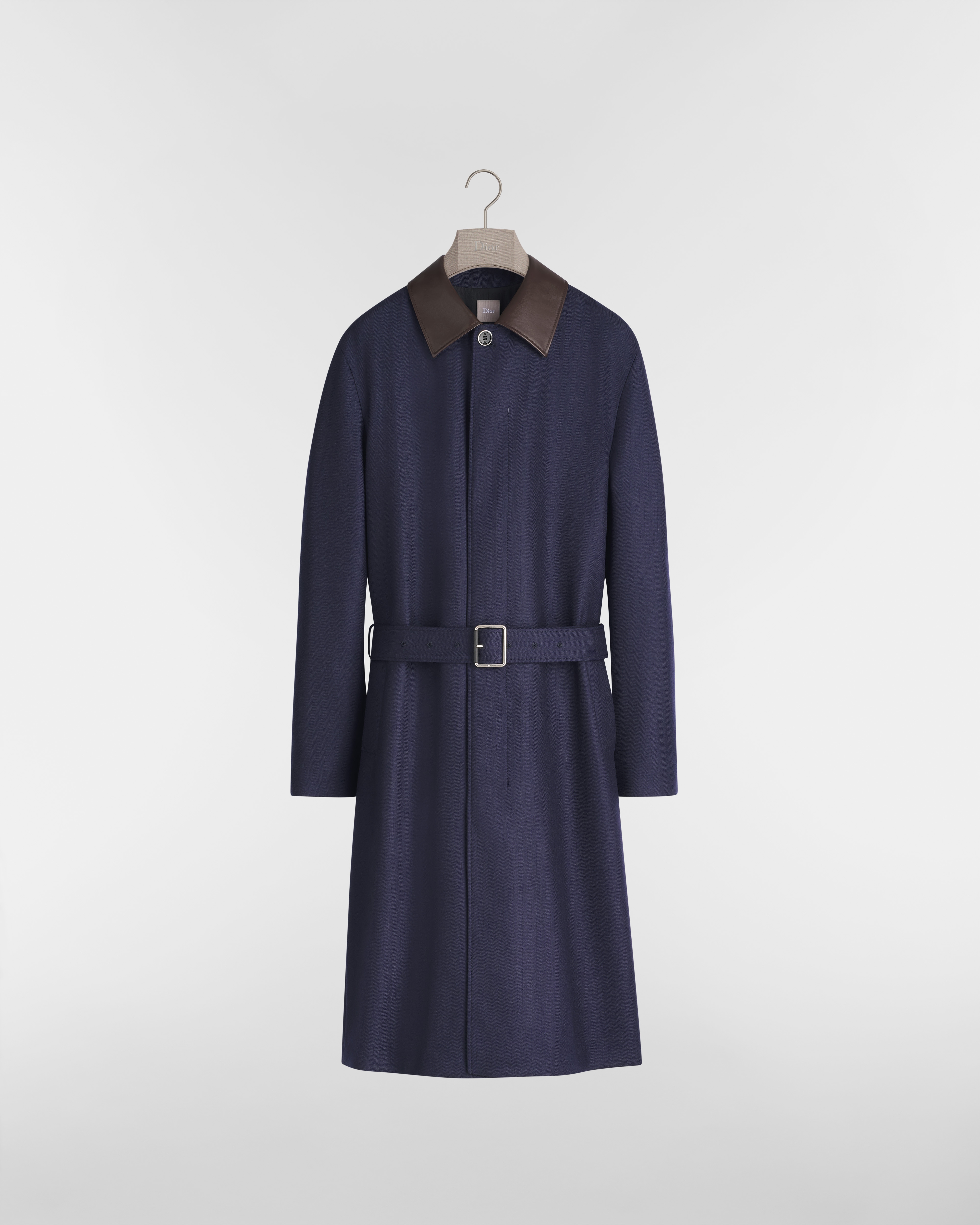 Dior Icons Coat with Leather Collar Navy Blue Cashmere E01