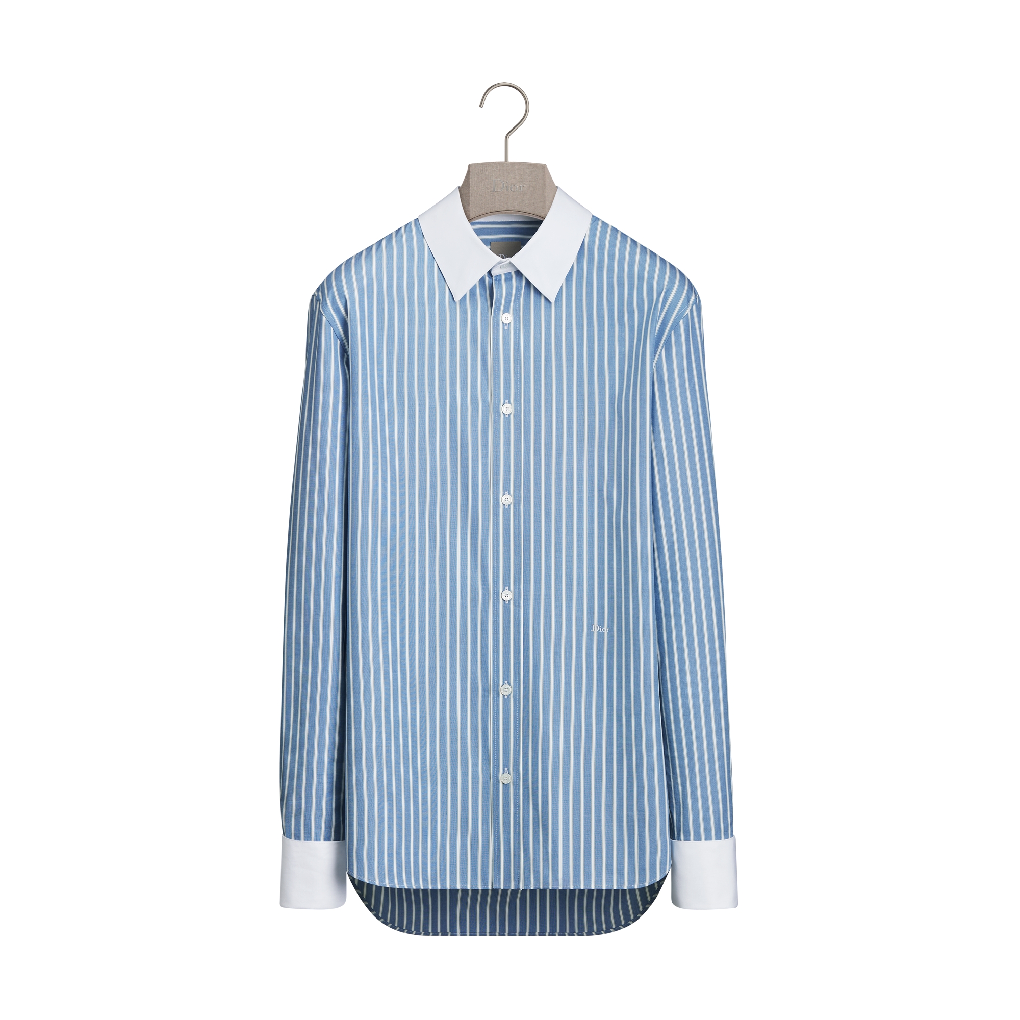 Shirt with Contrasting Details Blue Striped Cotton Poplin E01
