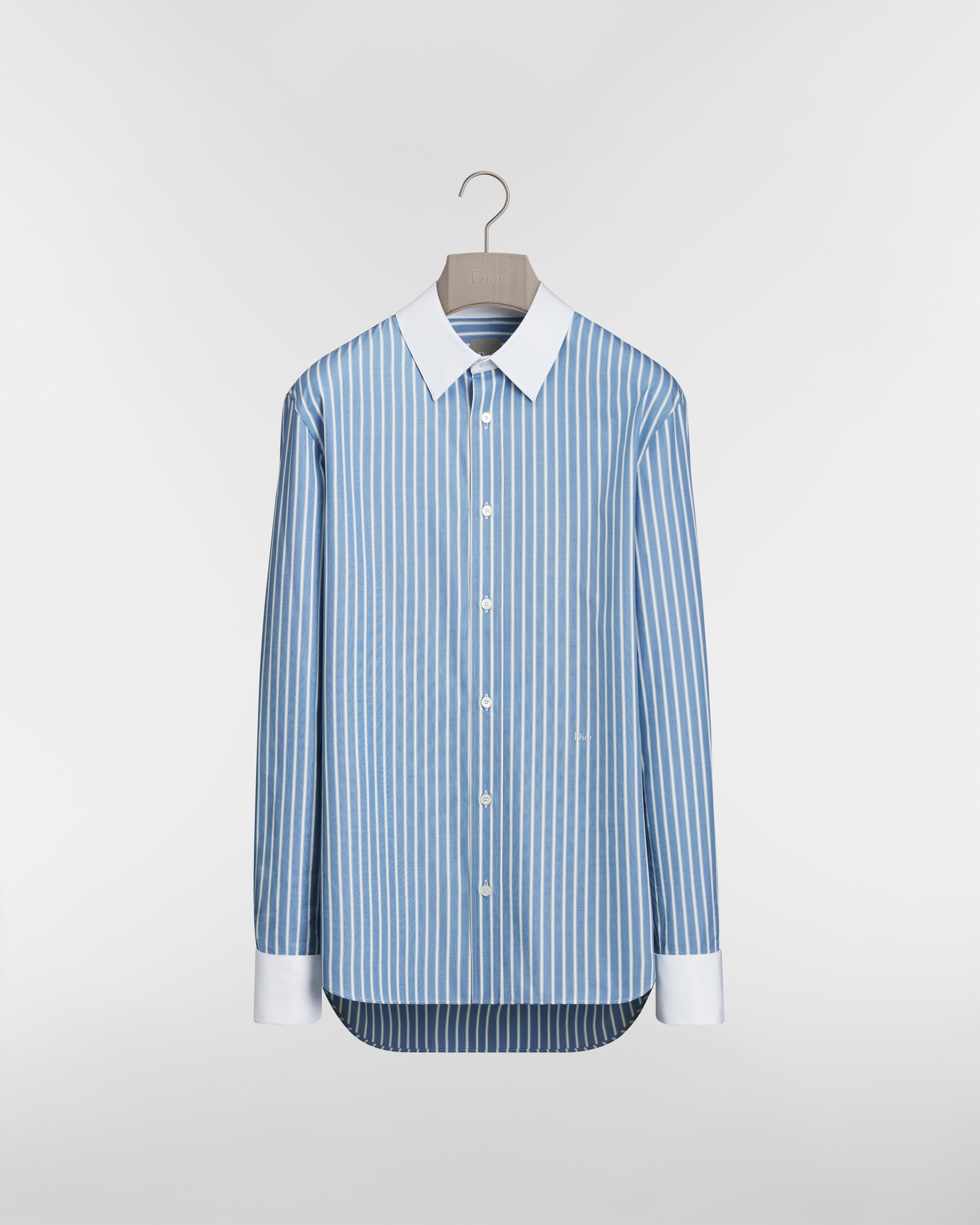 Chemise à détails contrastants Popeline de coton bleu à rayures E01