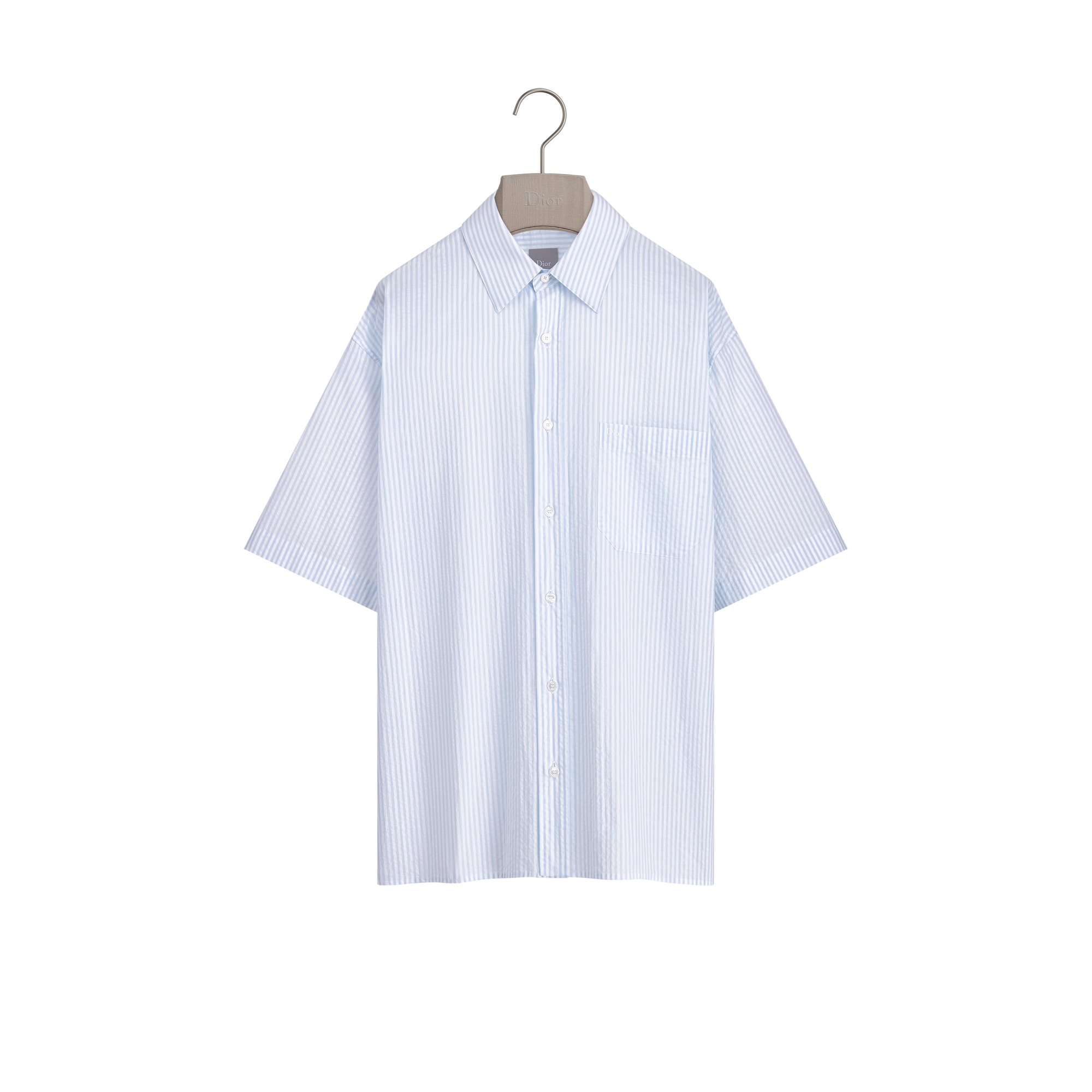 Dioriviera Short-Sleeved Shirt Blue Cotton Seersucker | DIOR