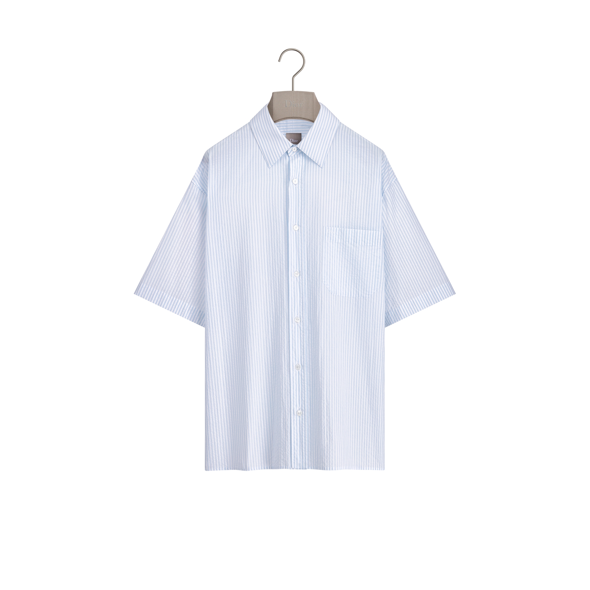 Dioriviera Short-Sleeved Shirt Blue Cotton Seersucker E01