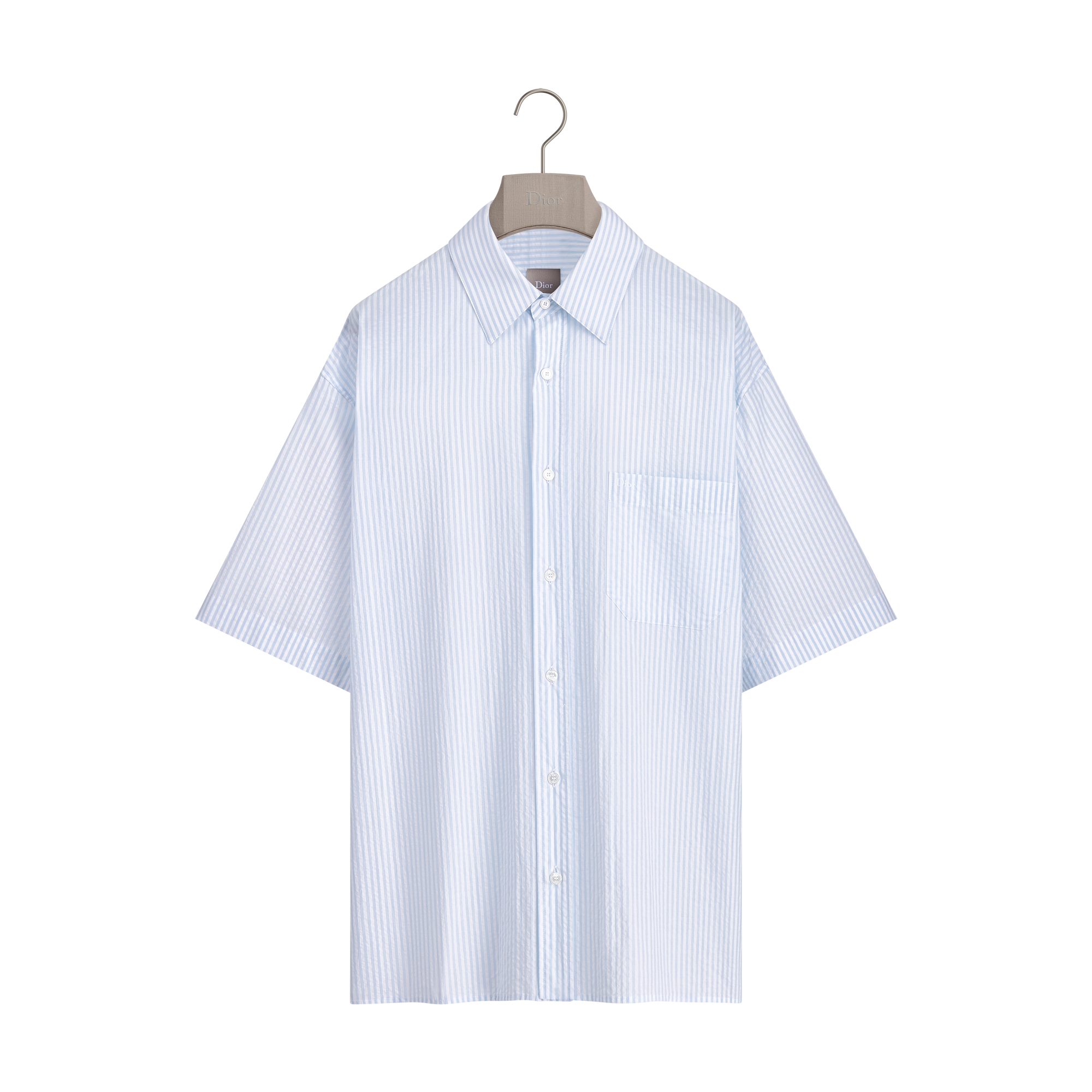 Dioriviera Short-Sleeved Shirt Blue Cotton Seersucker E01