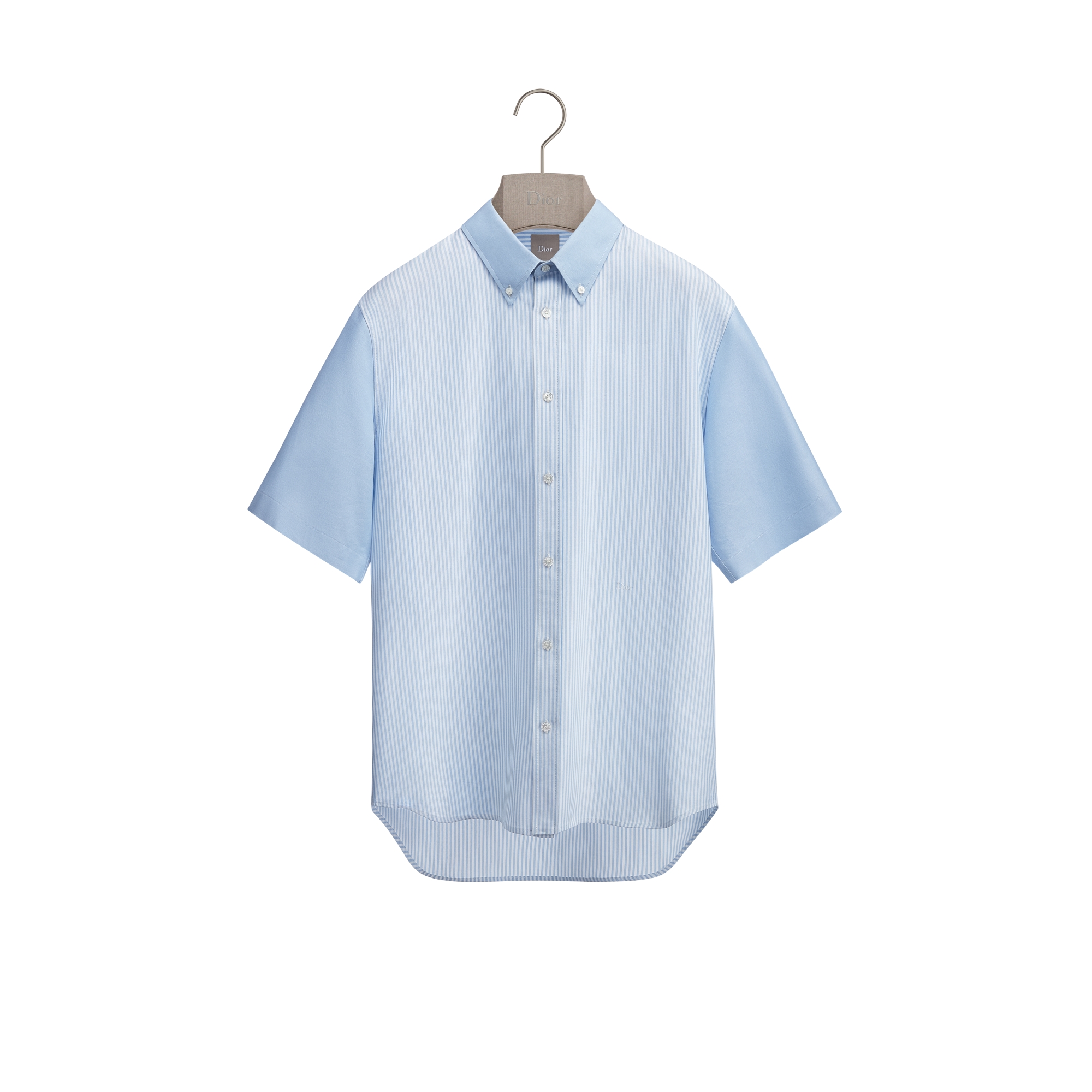 Short-Sleeved Shirt with Contrasting Details Blue Striped Cotton