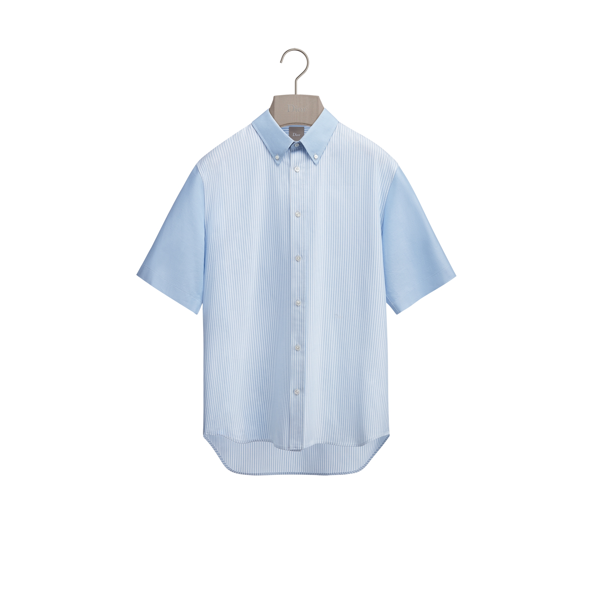 Short-Sleeved Shirt with Contrasting Details Blue Striped Cotton