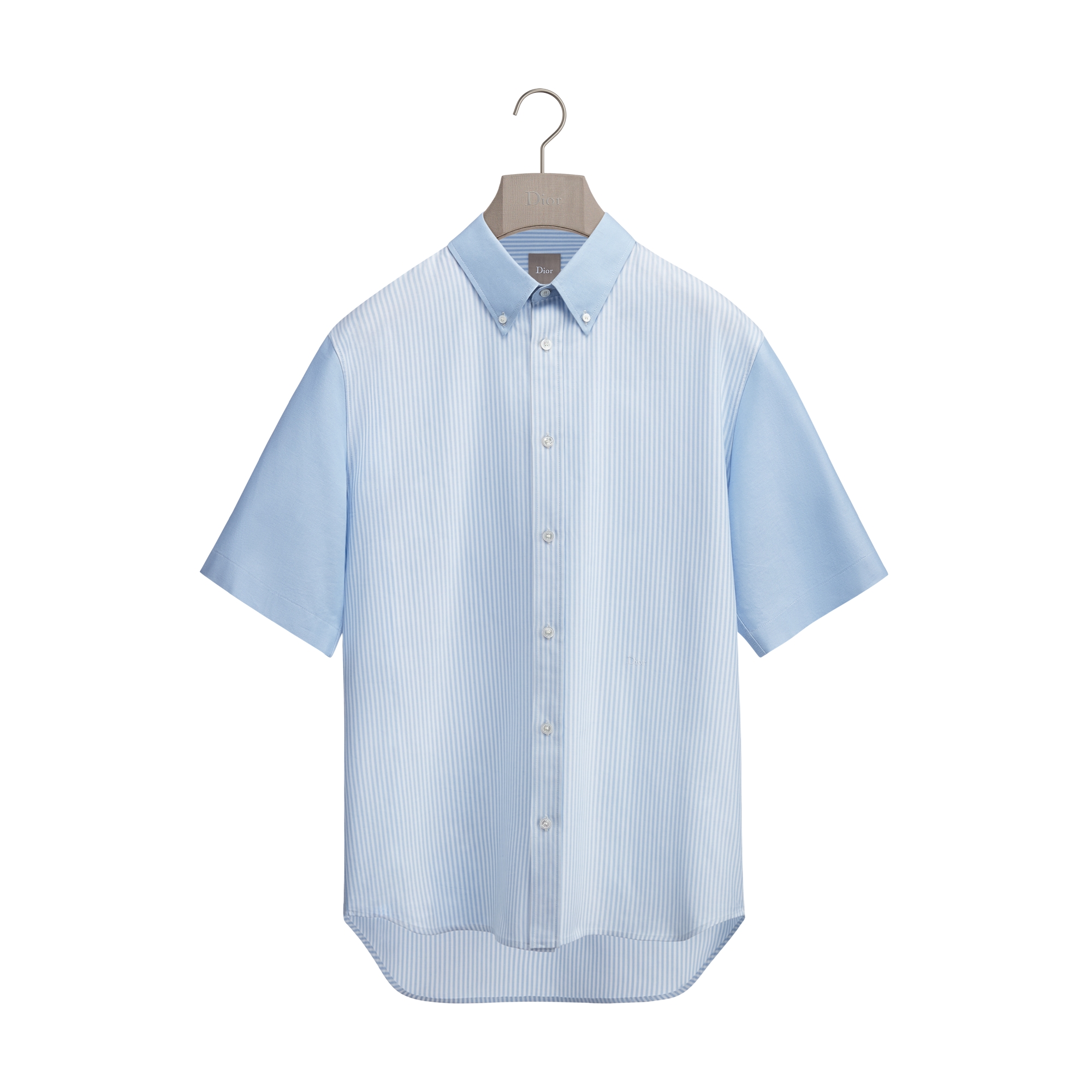 Short-Sleeved Shirt with Contrasting Details Blue Striped Cotton