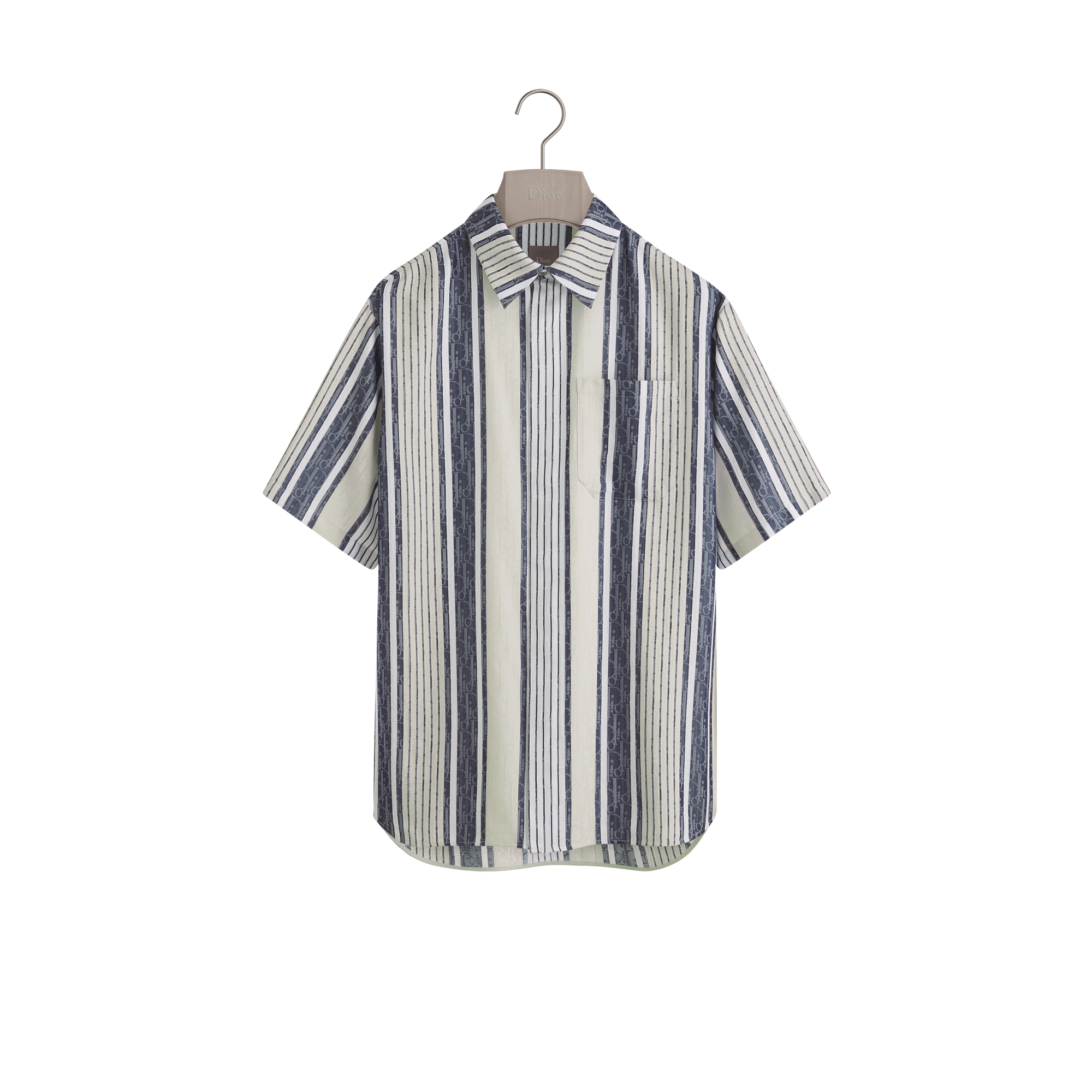 Dioriviera Dior Oblique Sun Stripes Short-Sleeved Shirt Blue Striped Cotton-Silk Jacquard E01