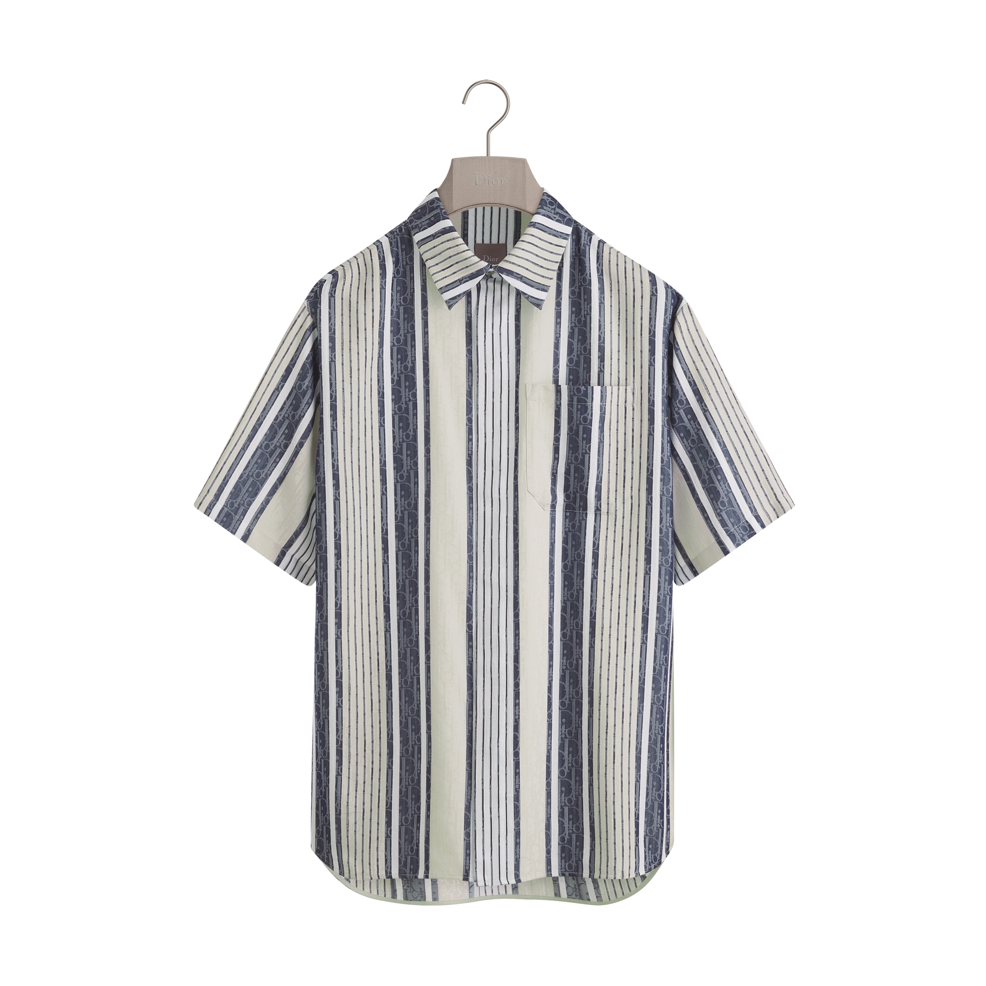 Dioriviera Dior Oblique Sun Stripes Short-Sleeved Shirt Blue Striped Cotton-Silk Jacquard E01