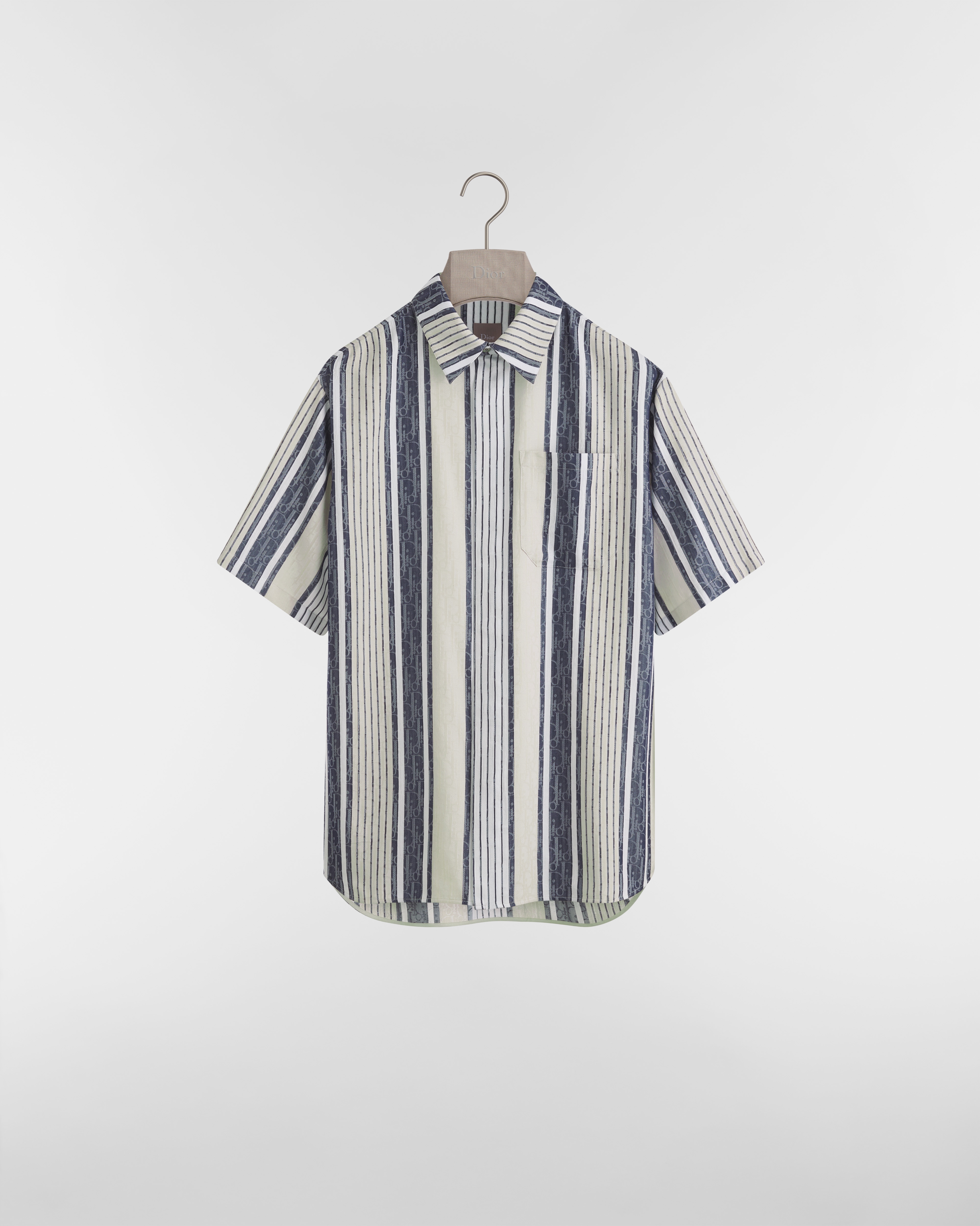 Dioriviera Dior Oblique Sun Stripes Short-Sleeved Shirt Blue Striped Cotton-Silk Jacquard E01