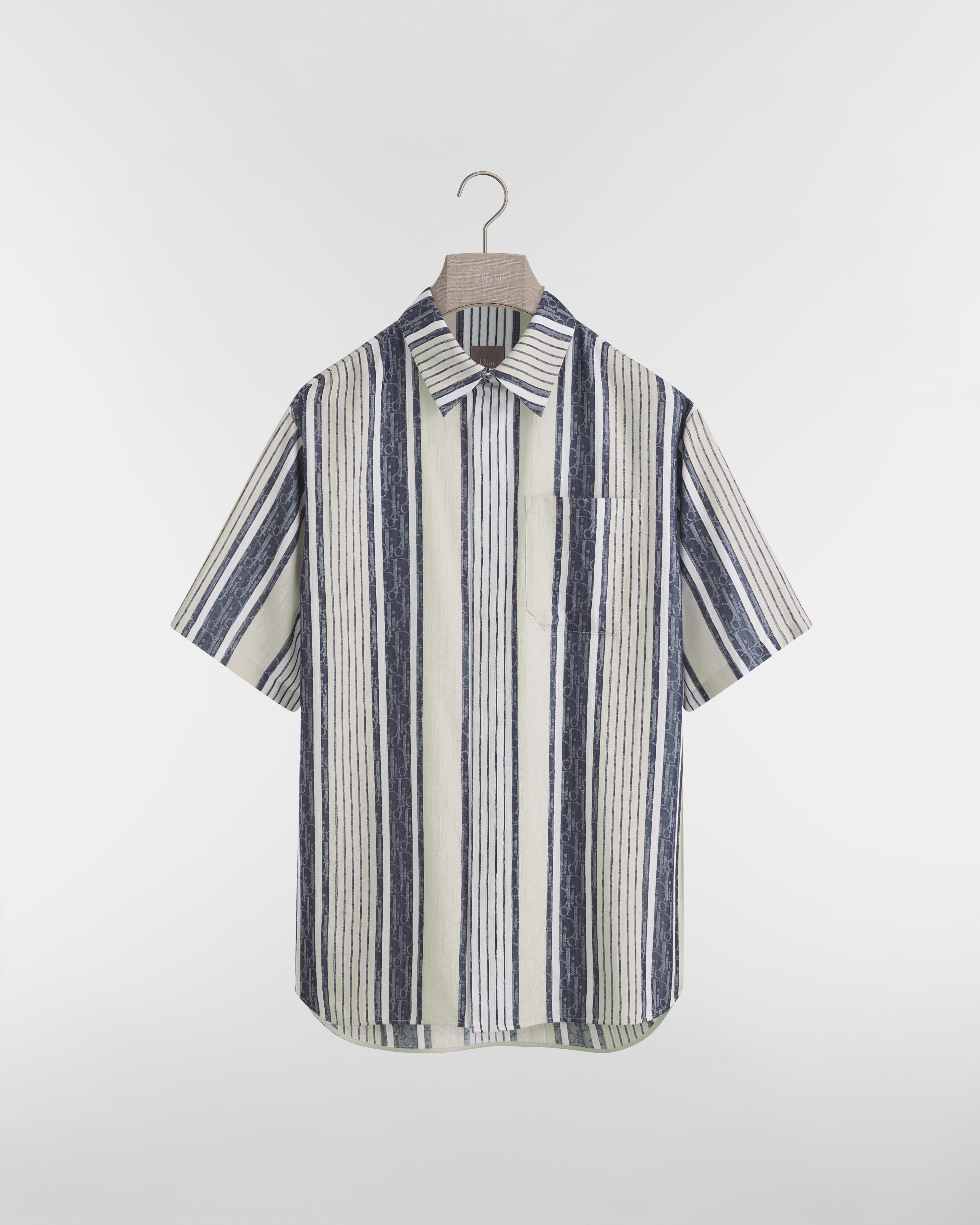 Dioriviera Dior Oblique Sun Stripes Short-Sleeved Shirt Blue Striped Cotton-Silk Jacquard E01