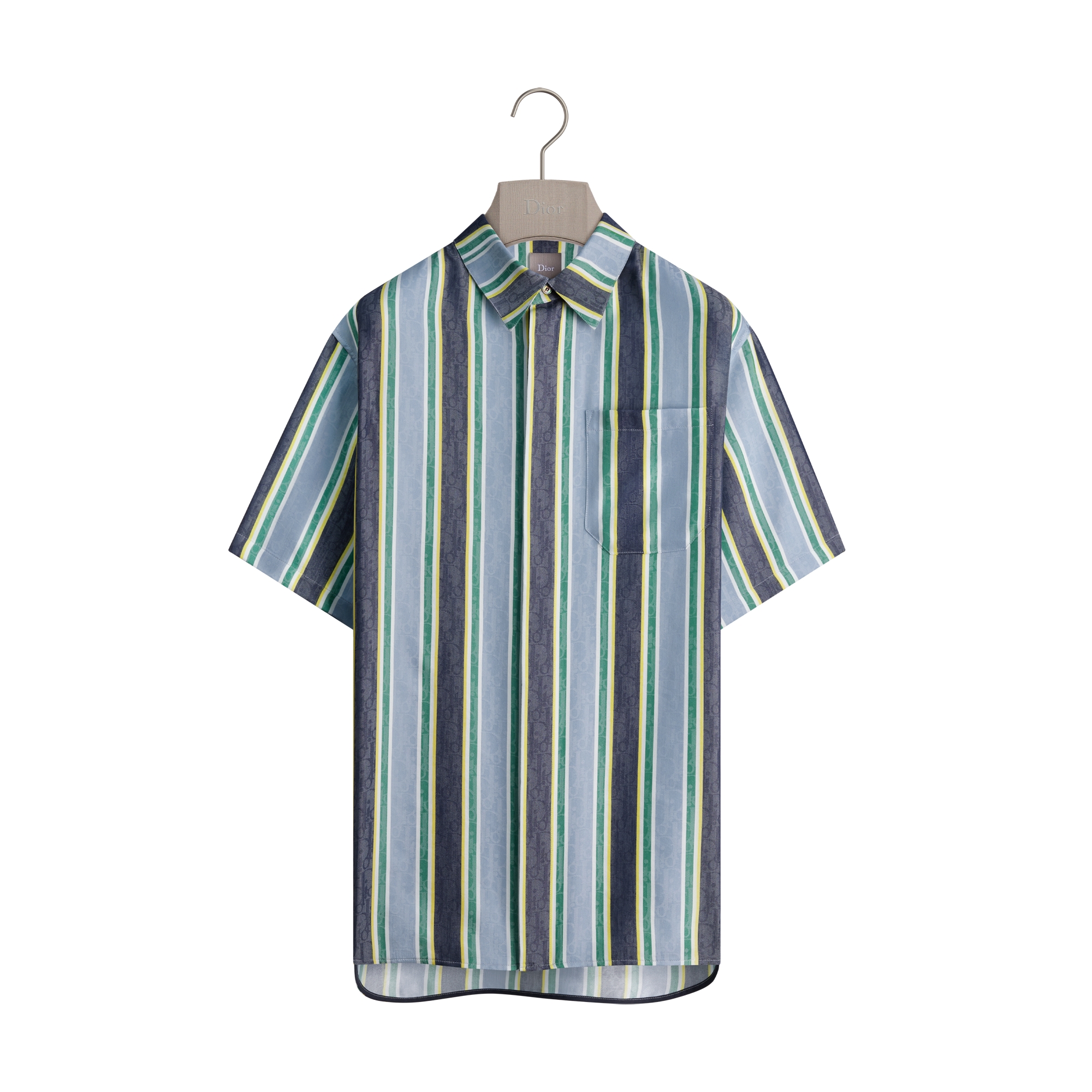 Dioriviera Dior Oblique Sun Stripes Short-Sleeved Shirt Blue and Green Cotton-Silk Jacquard E01