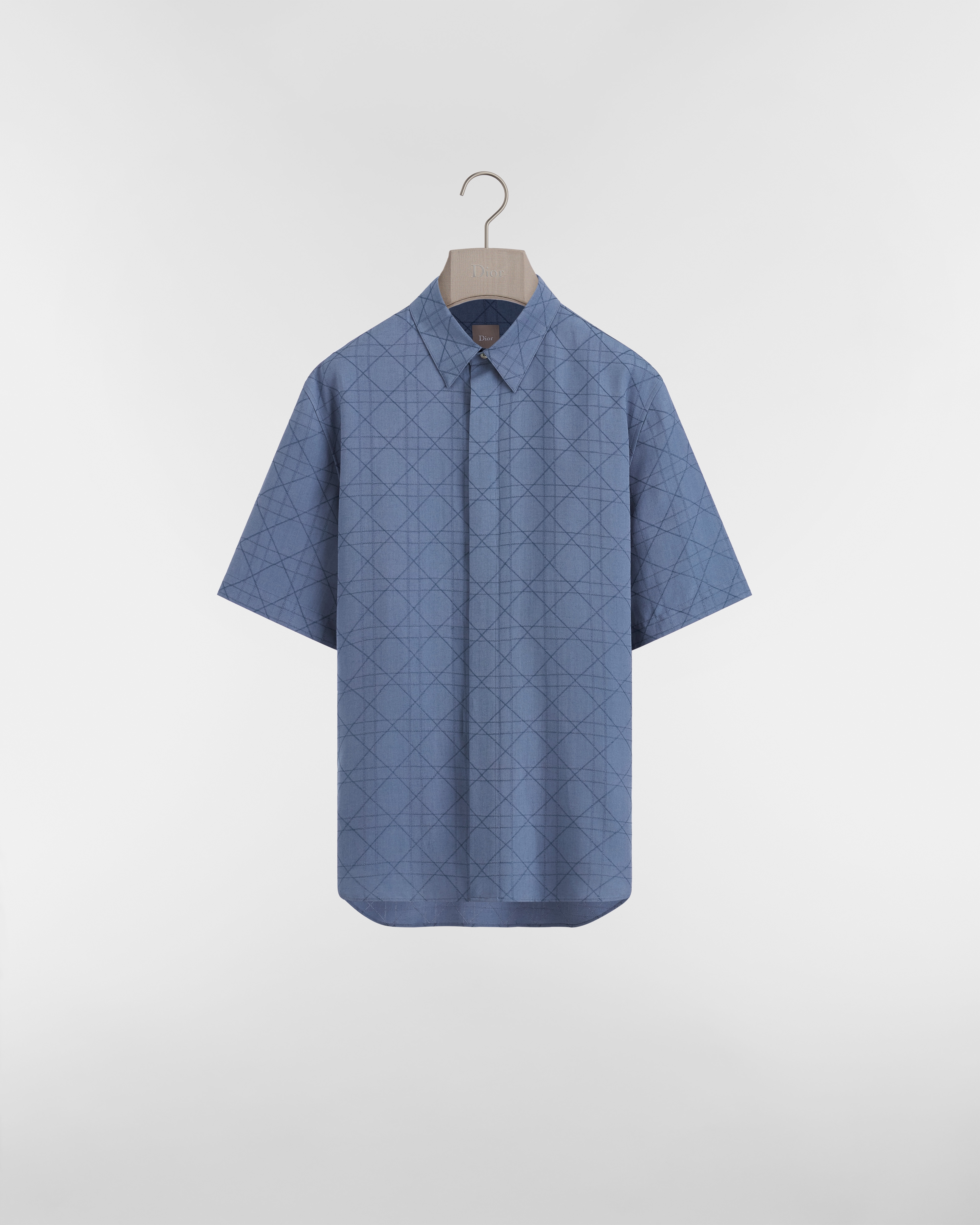 Cannage Short-Sleeved Shirt Navy Blue Silk Blend E01