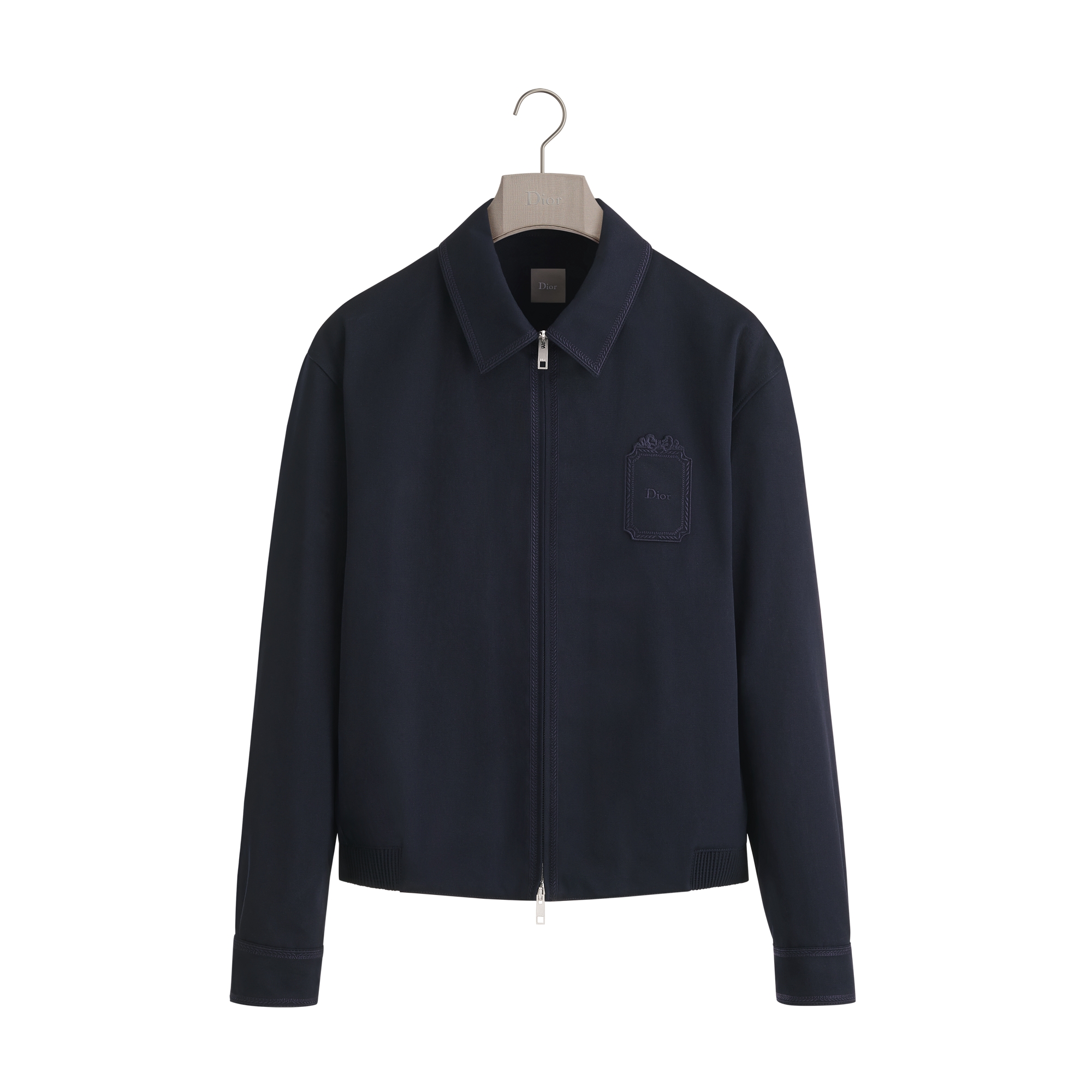 Zipped Shirt with Dior Moulures Embroideries Deep Blue Cotton