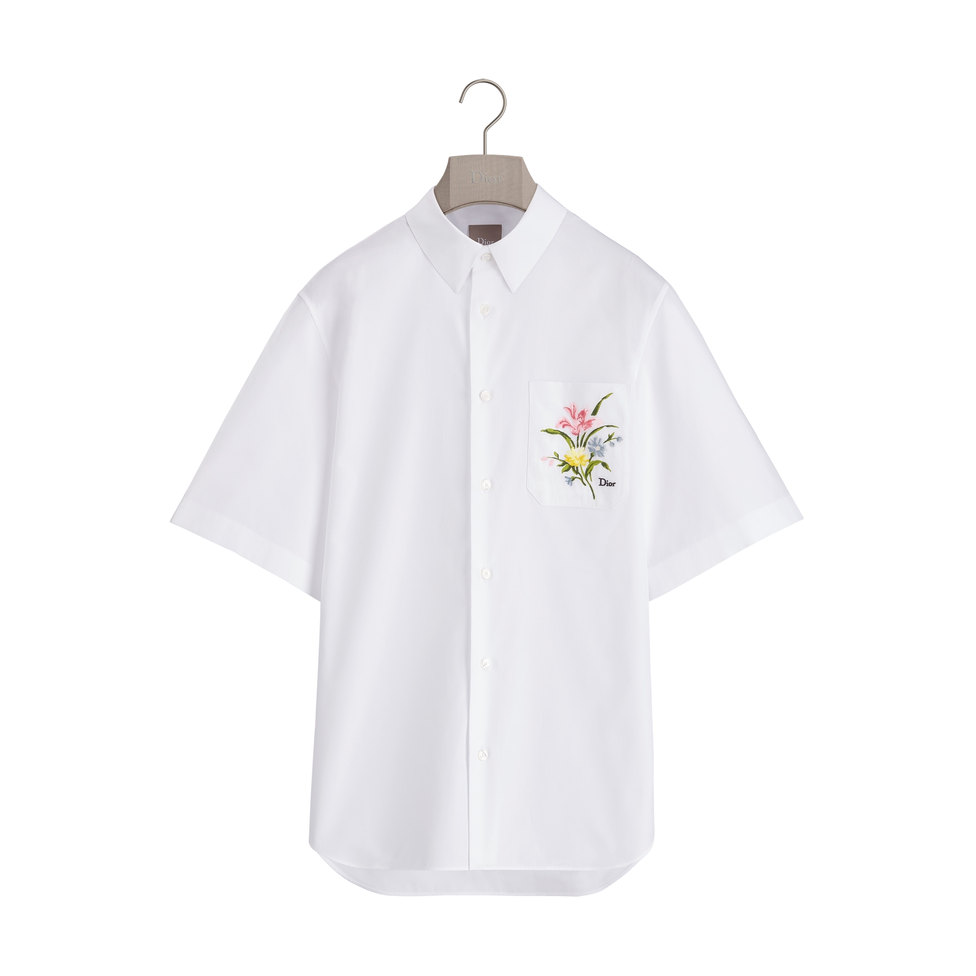 Short-Sleeved Shirt with Dior Secret Garden Embroidery White Cotton Poplin E01