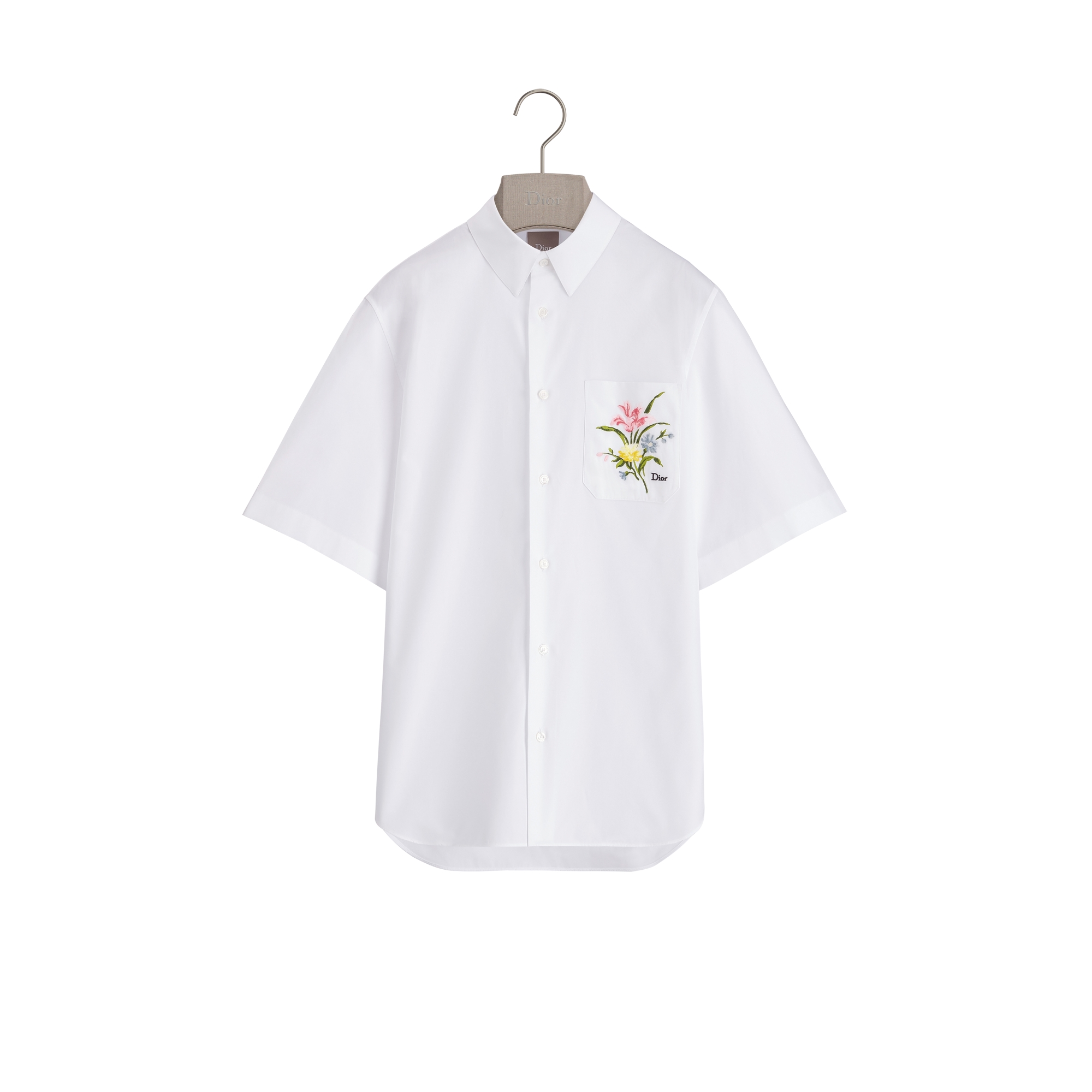 Short-Sleeved Shirt with Dior Secret Garden Embroidery White Cotton Poplin E01