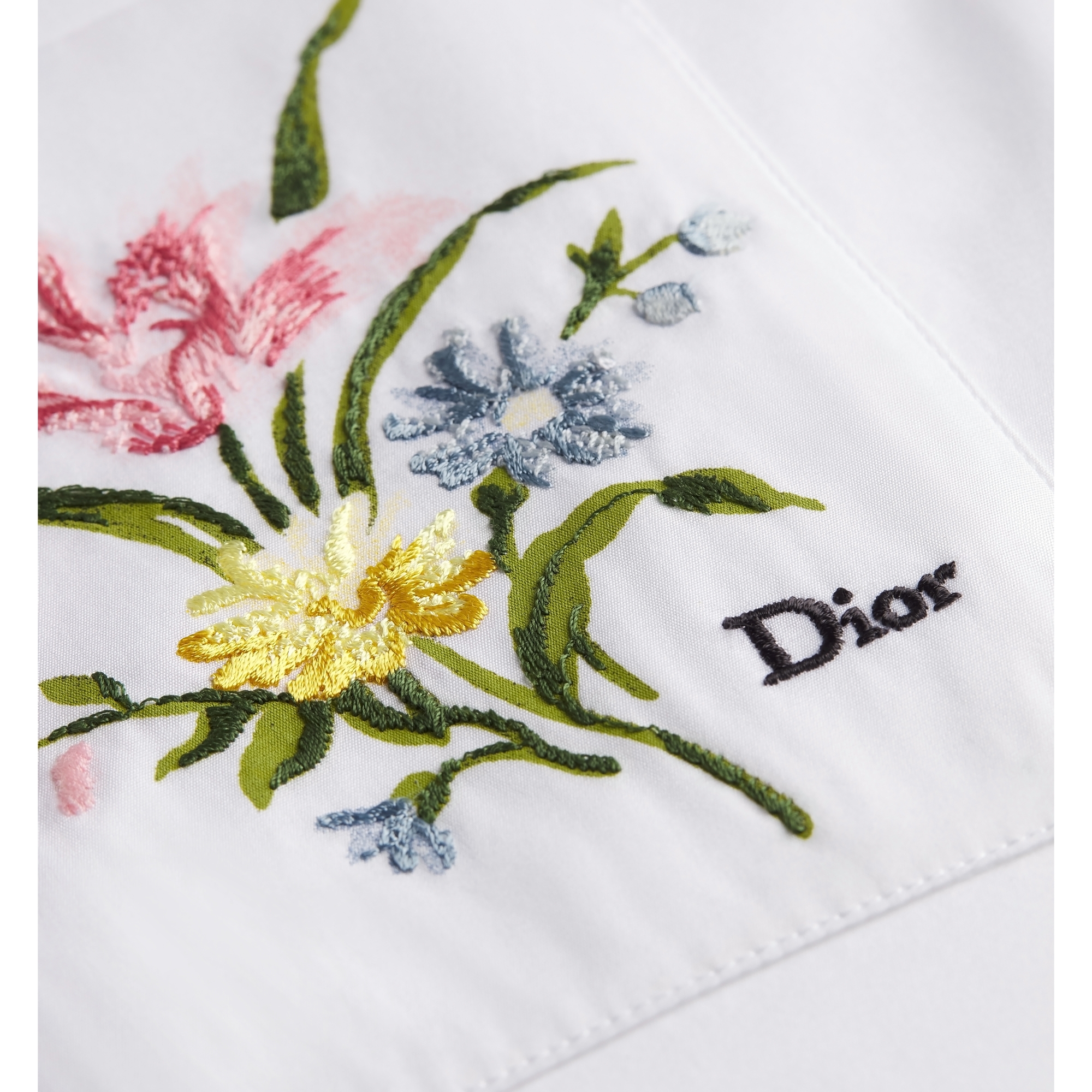 Short-Sleeved Shirt with Dior Secret Garden Embroidery White Cotton Poplin E10