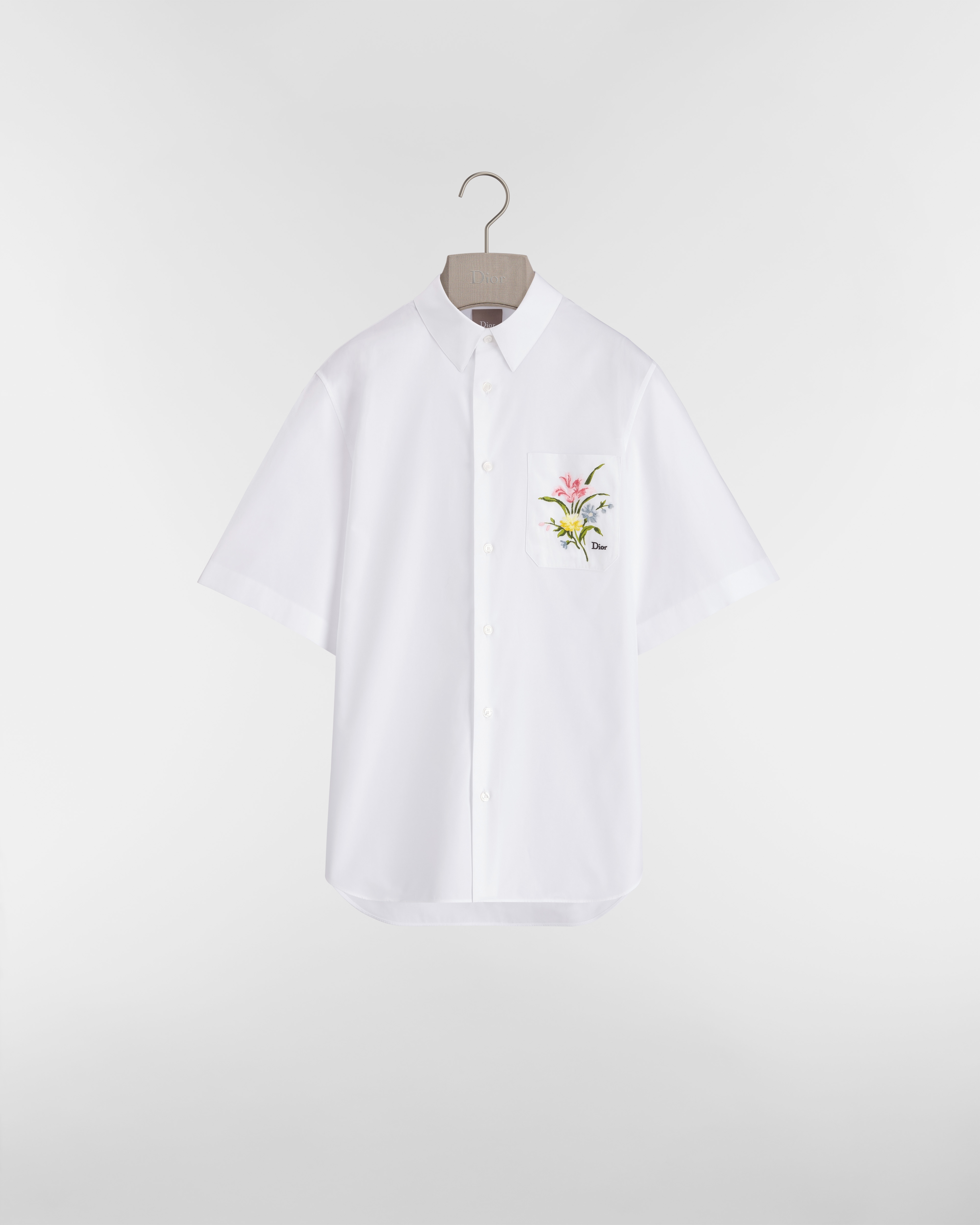 Chemise à manches courtes à broderie Dior Secret Garden Popeline de coton blanc E01