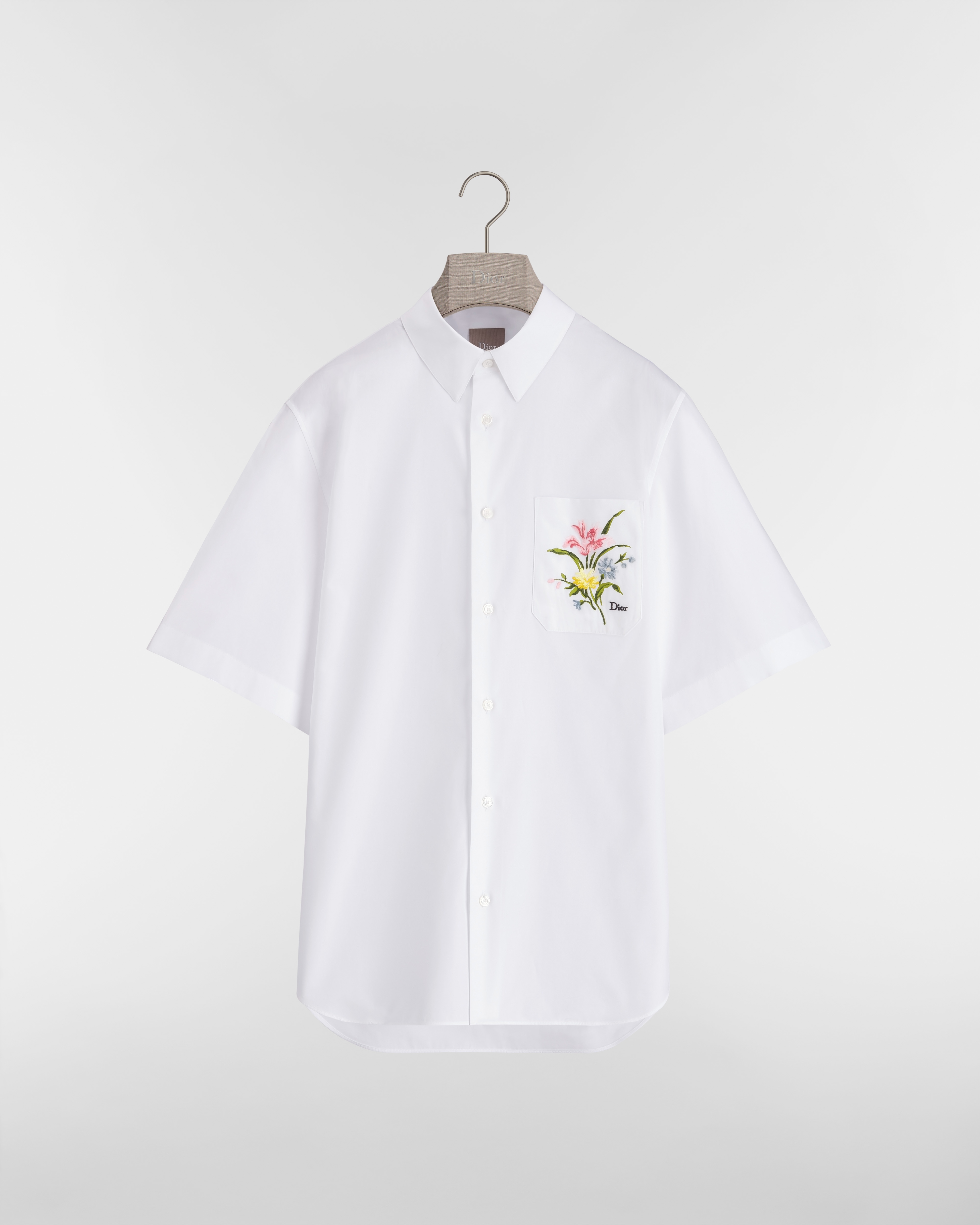Kurzarmhemd mit Dior Secret Garden Stickerei Baumwollpopelin in Weiß E01