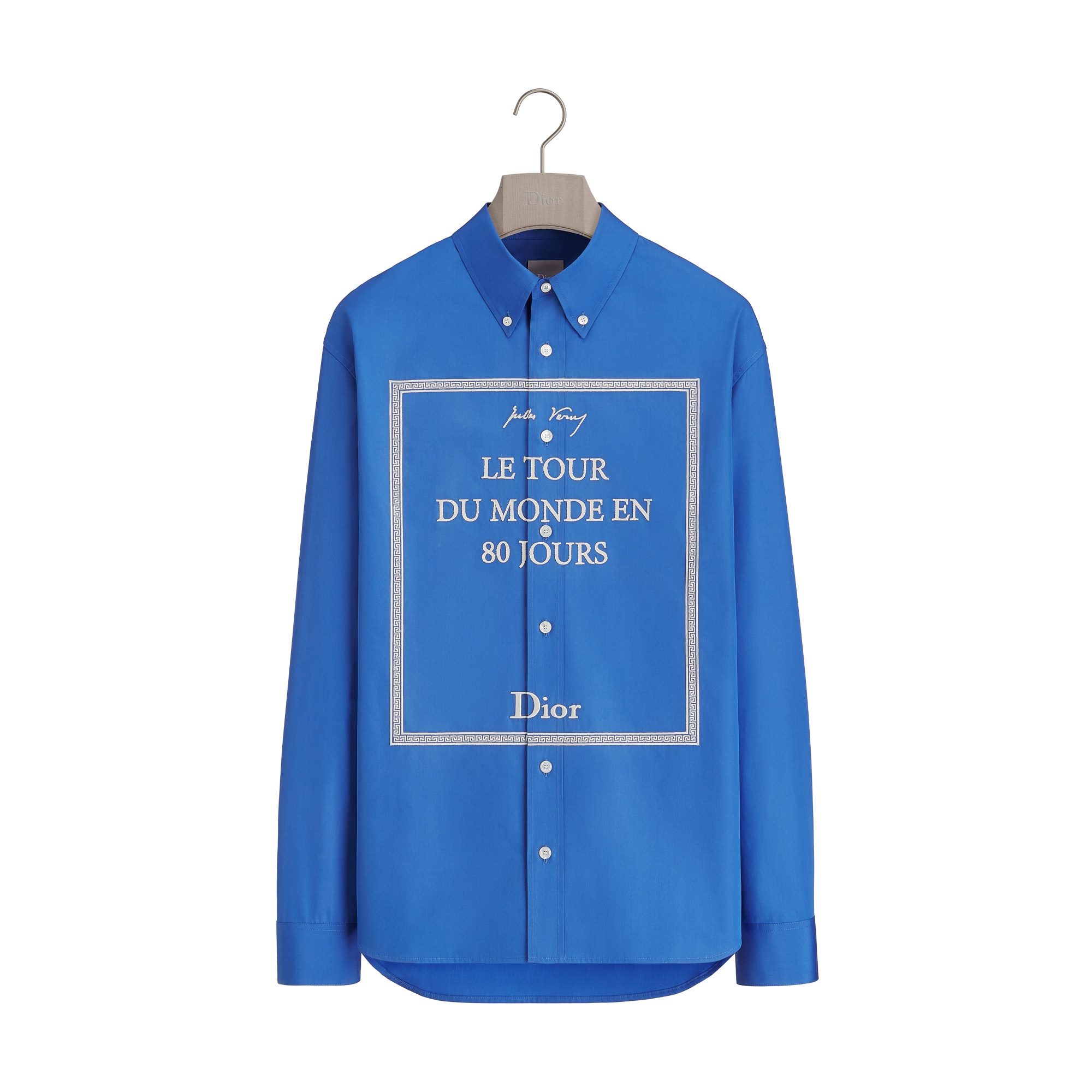 限定Dior Shirt with Buttoned Collar and Book Cover Embroidery Blue Cotton