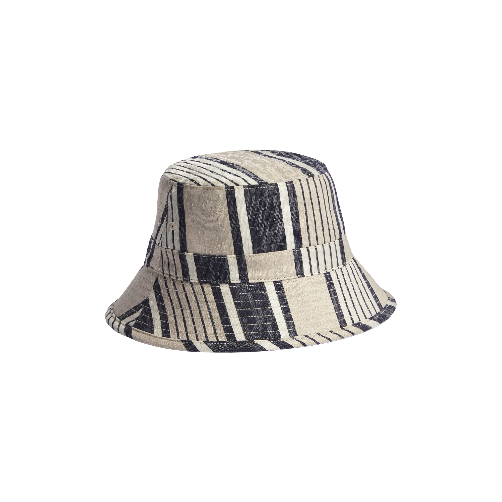 Dioriviera Dior Oblique Sun Stripes Bucket Hat Gray and Blue Cotton and Silk Jacquard E03