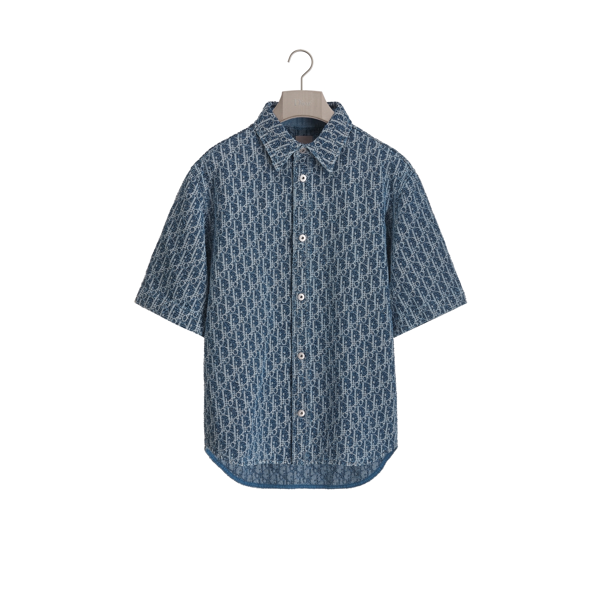 Dior Oblique Short-Sleeved Shirt, Comfortable Fit Blue Spongy Cotton-Blend Twill E01