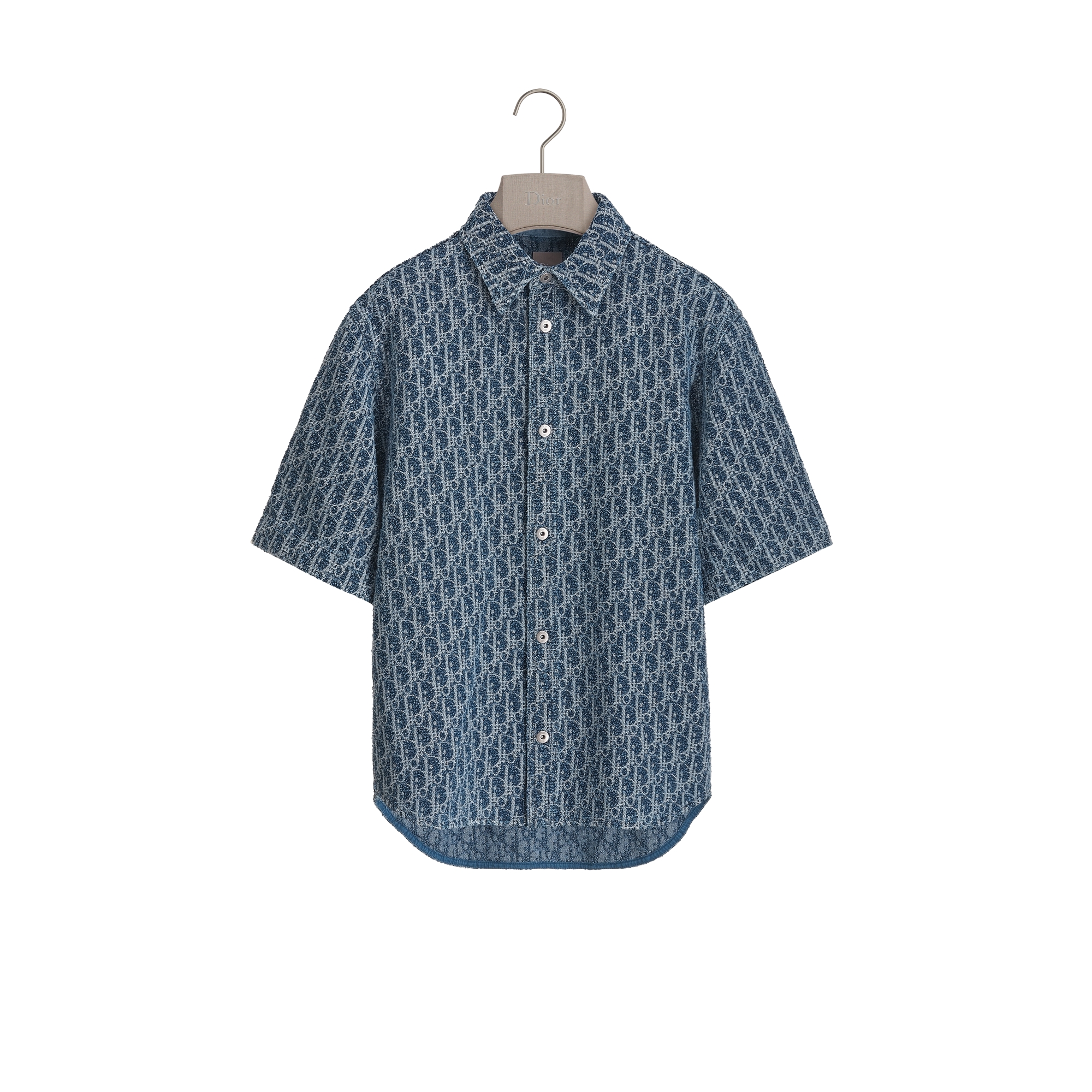 Dior Oblique Short-Sleeved Shirt, Comfortable Fit Blue Spongy Cotton-Blend Twill E01