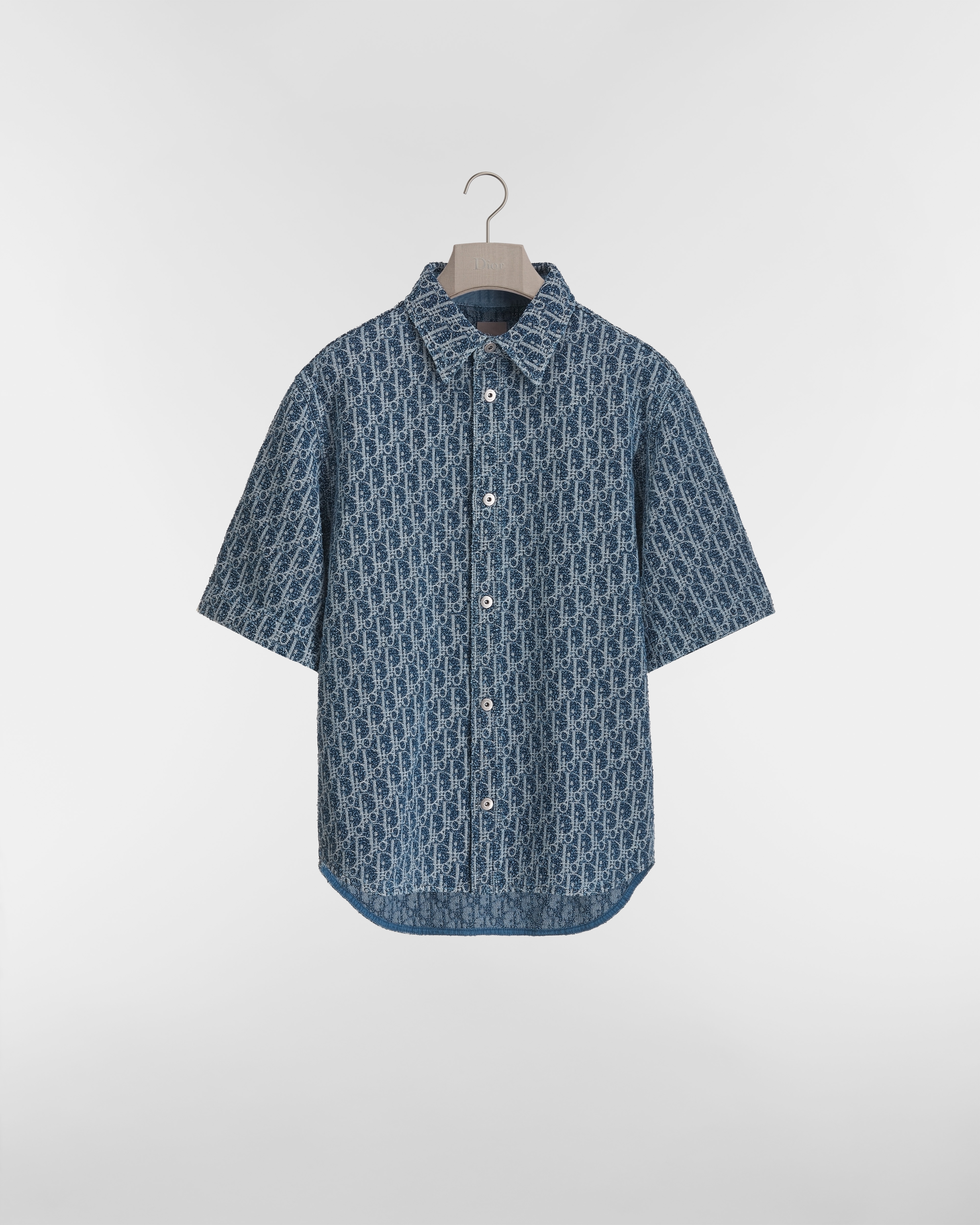 Dior Oblique Kurzarmhemd, Comfortable Fit Weicher Twill aus Baumwollmischung in Blau E01