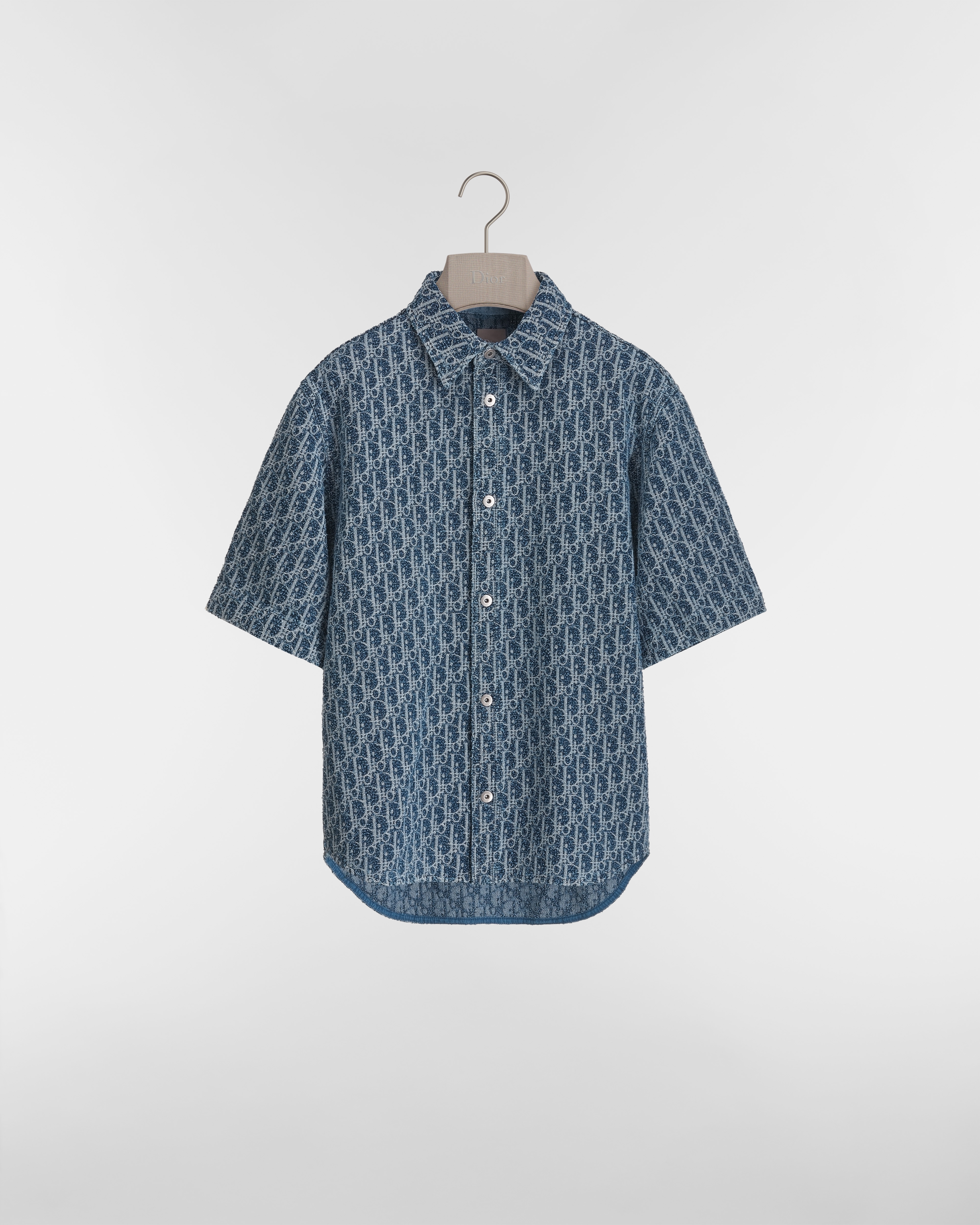 Chemise à manches courtes Dior Oblique, coupe confort Sergé de coton mélangé effet éponge bleu E01