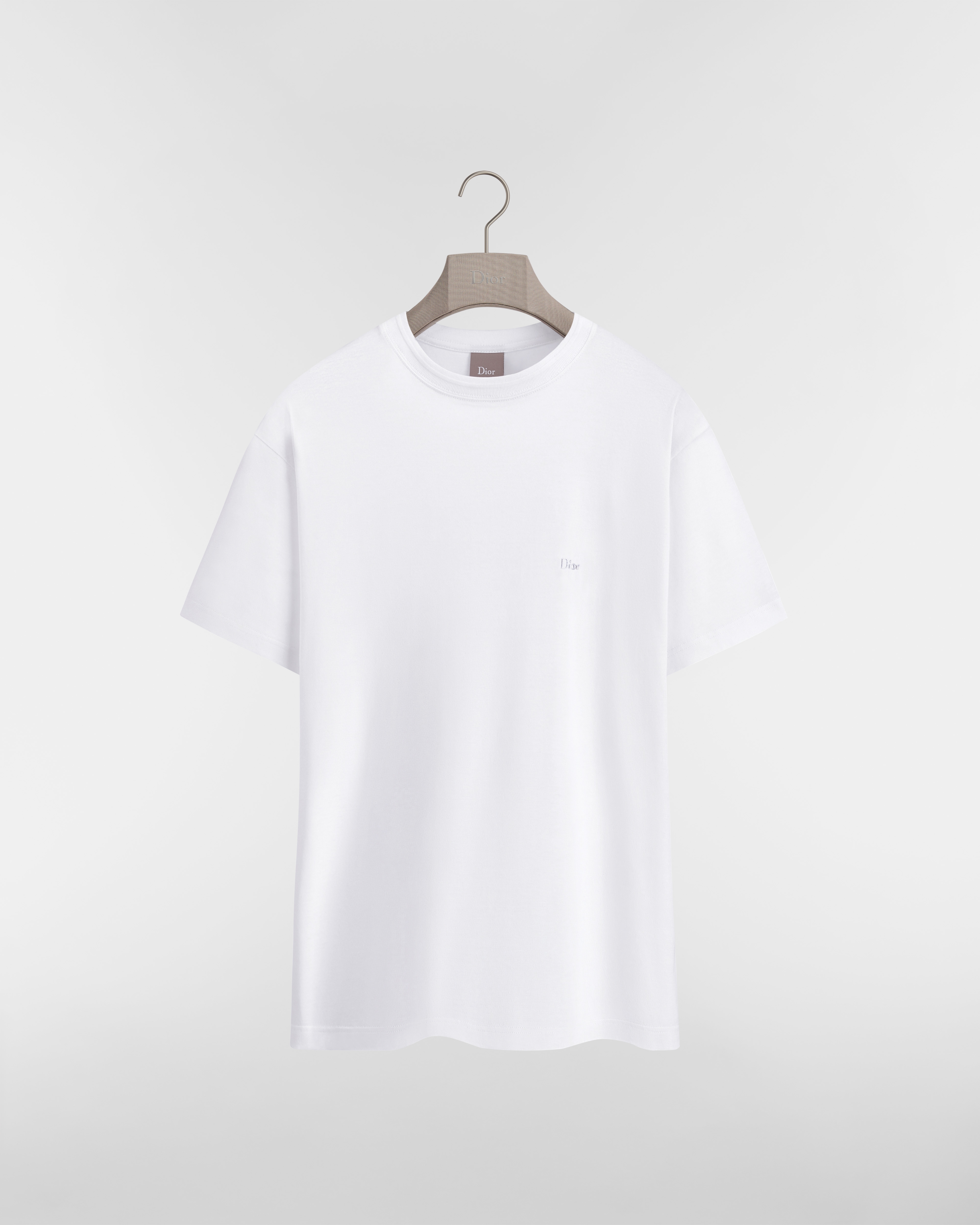 T-Shirt with Dior Embroidery, Relaxed Fit White Sea Island Cotton Jersey E01