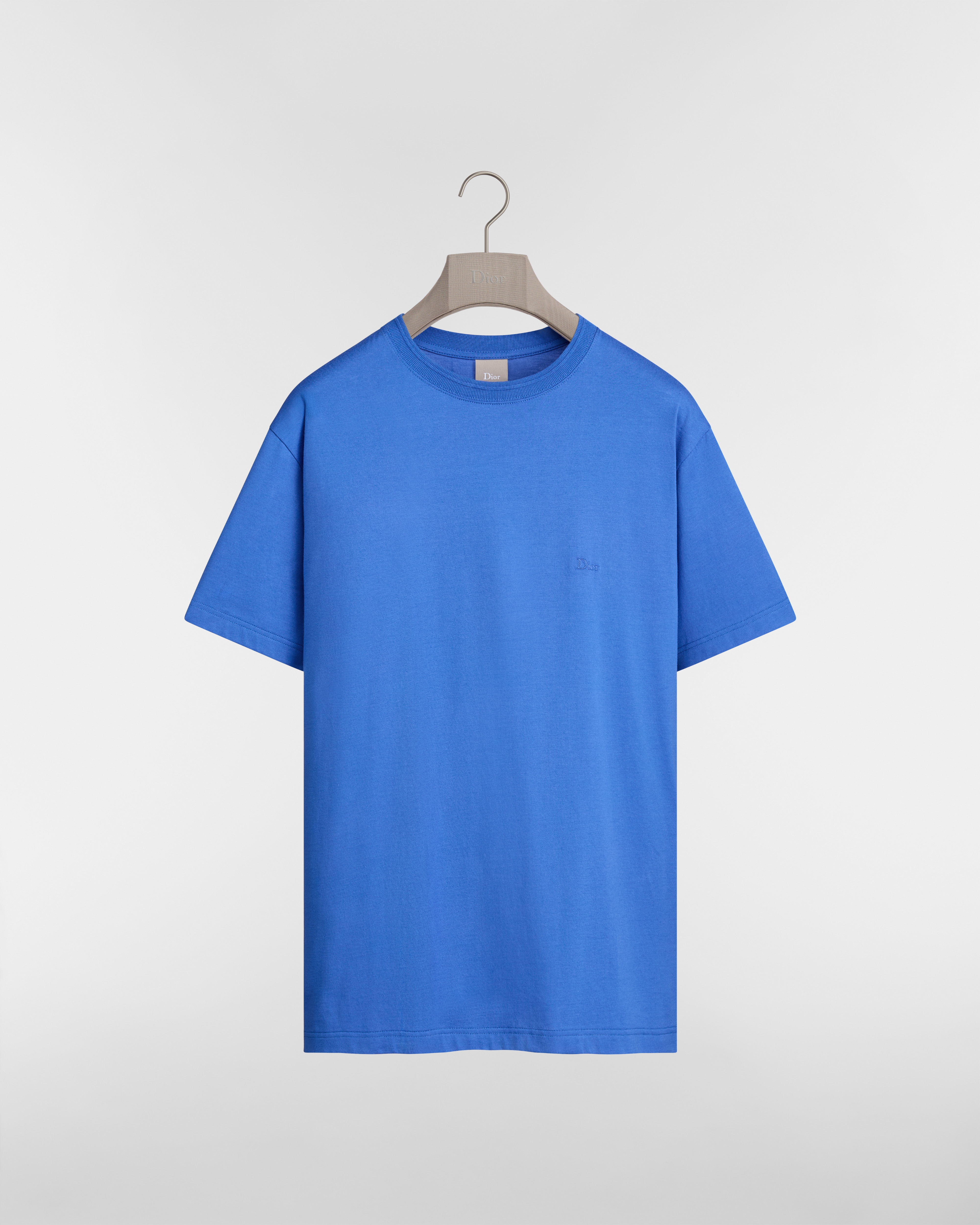 T-Shirt with Dior Embroidery, Relaxed Fit Blue Sea Island Cotton Jersey E01