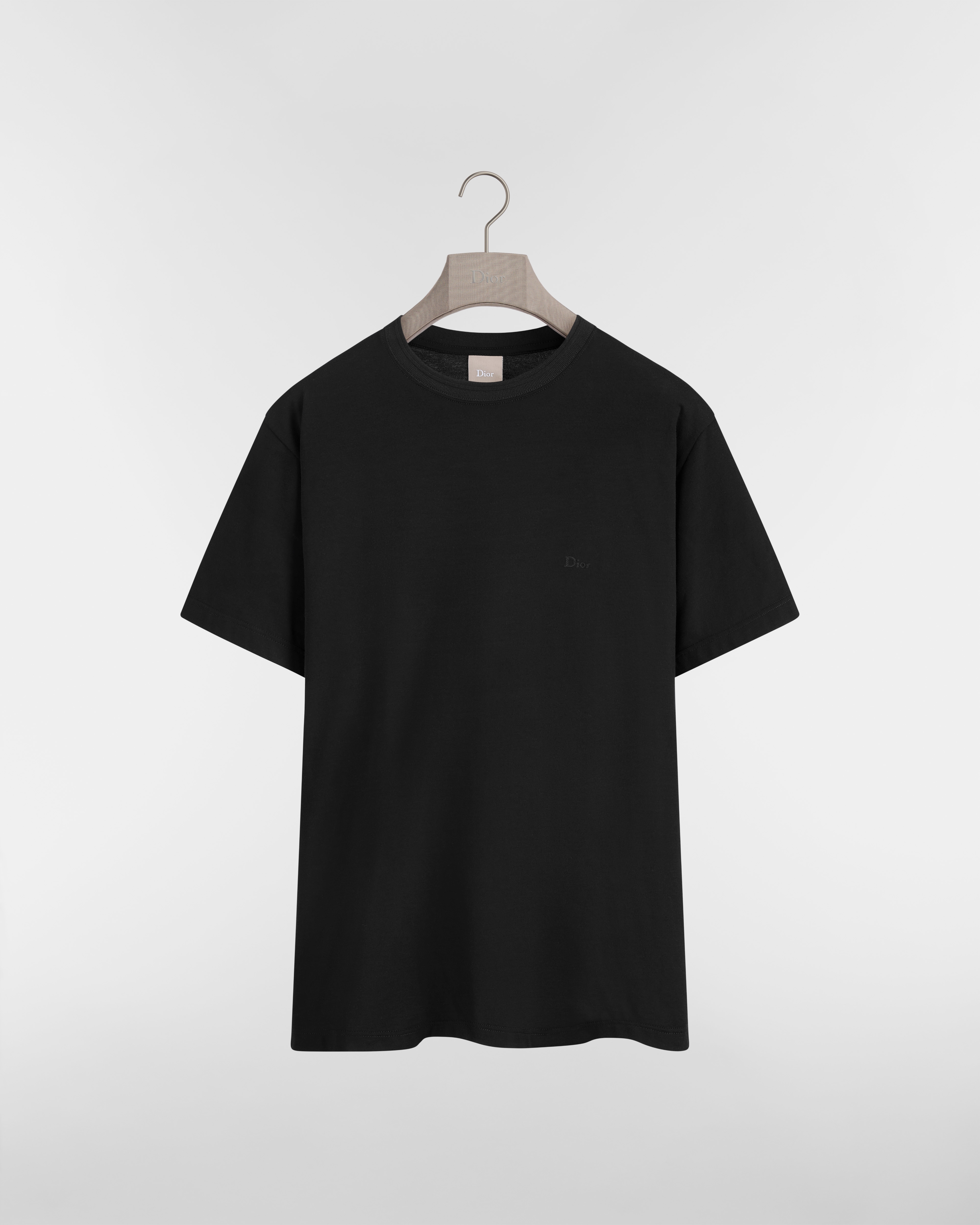 T-Shirt with Dior Embroidery, Relaxed Fit Black Sea Island Cotton Jersey E01