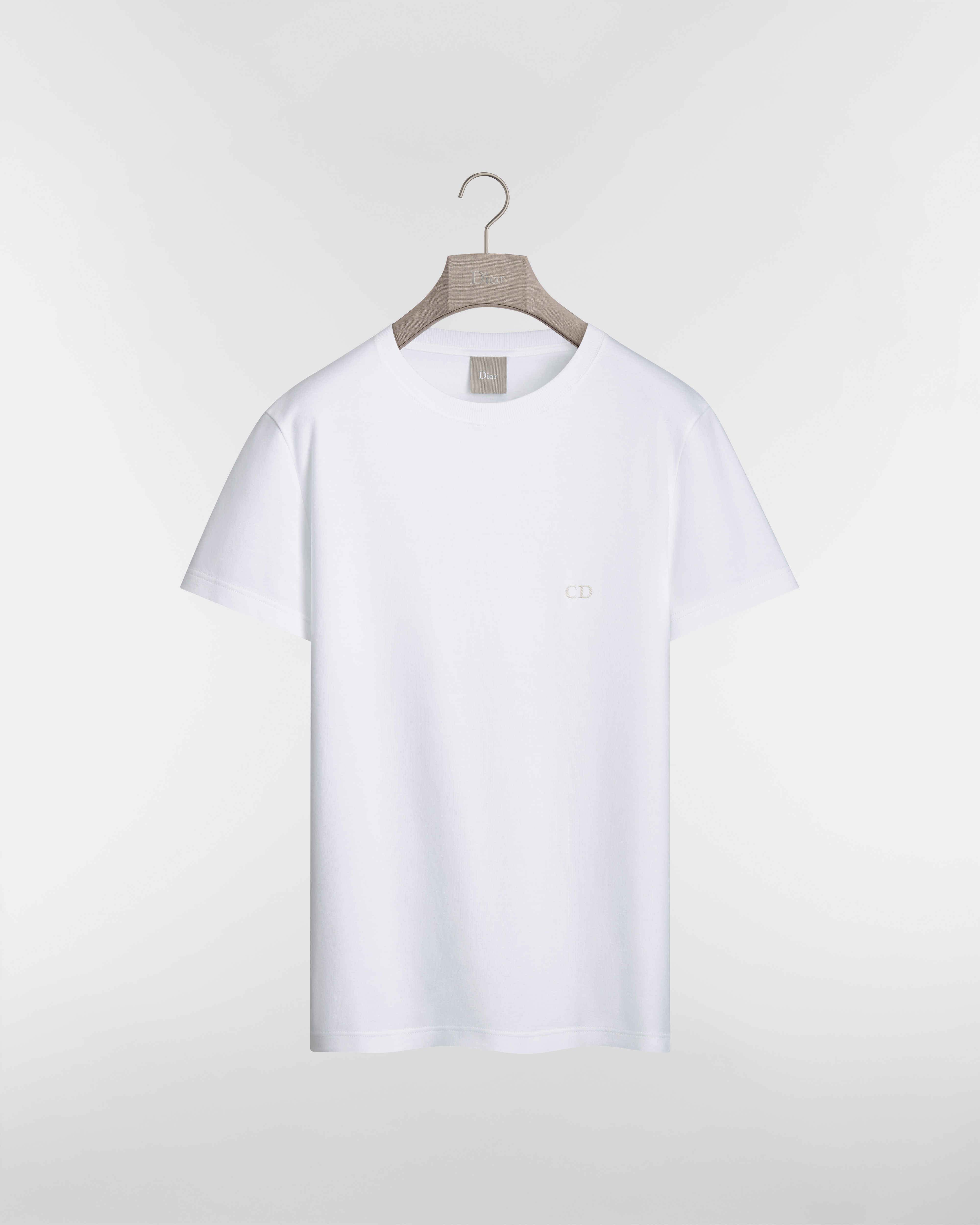 T-Shirt with CD Embroidery, Regular Fit White Cotton Jersey E01
